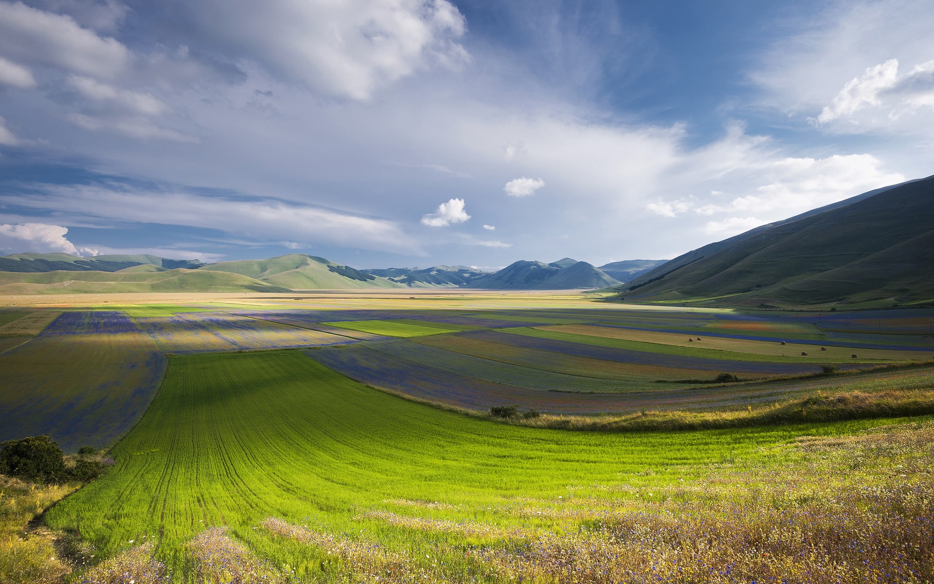Mowing, Fields, Clouds, Italy, Mountains, Umbria, 1080P, Sky, HD Wallpaper
