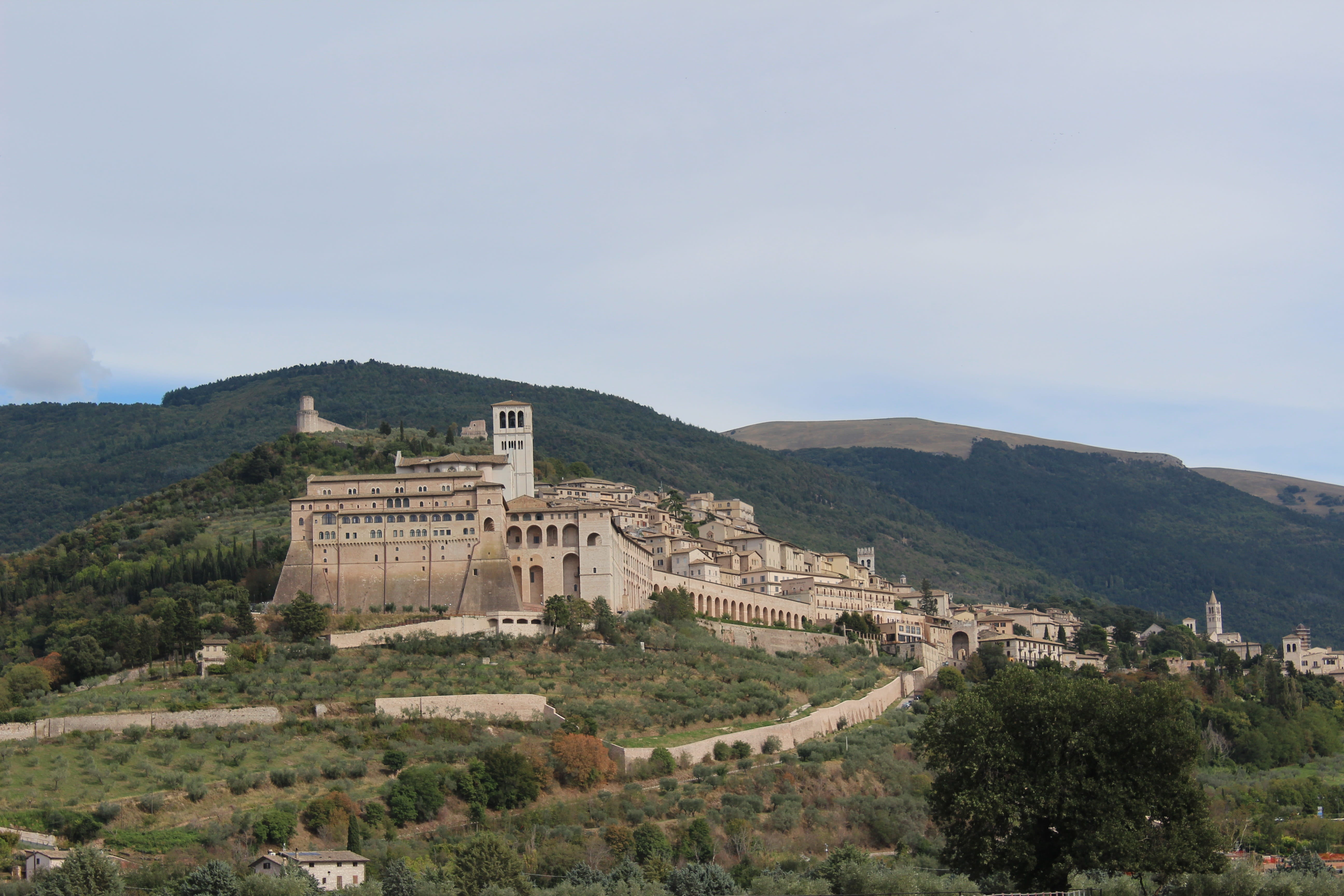sky, no people, travel, mountain, st francis, belief, building, tree, building exterior, built structure, ancient, nature, ancient civilization, 5K, basilica, HD Wallpaper