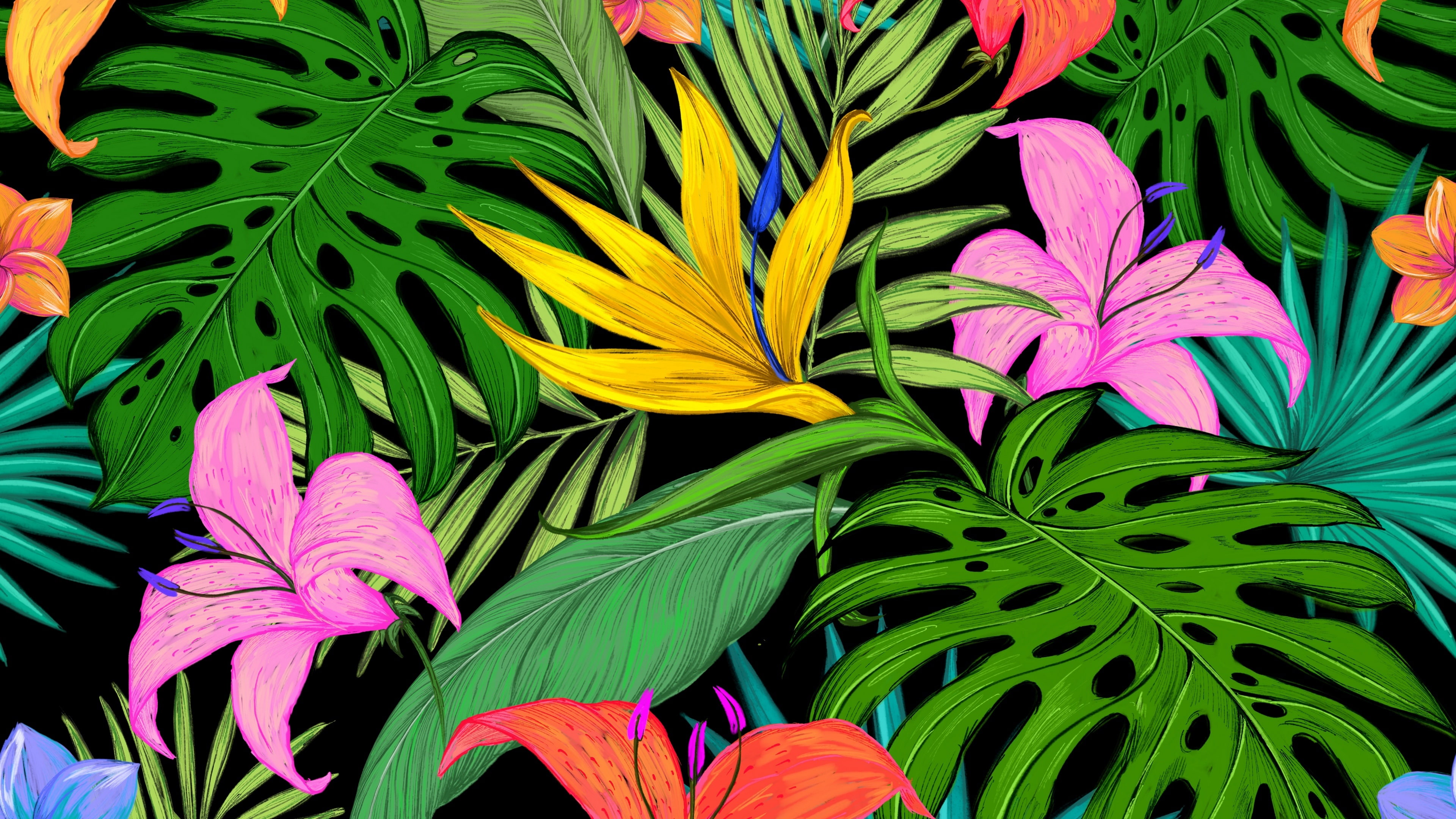 leaf, 4K, drawing, pattern, flower, floristry, colorful, flora, HD Wallpaper