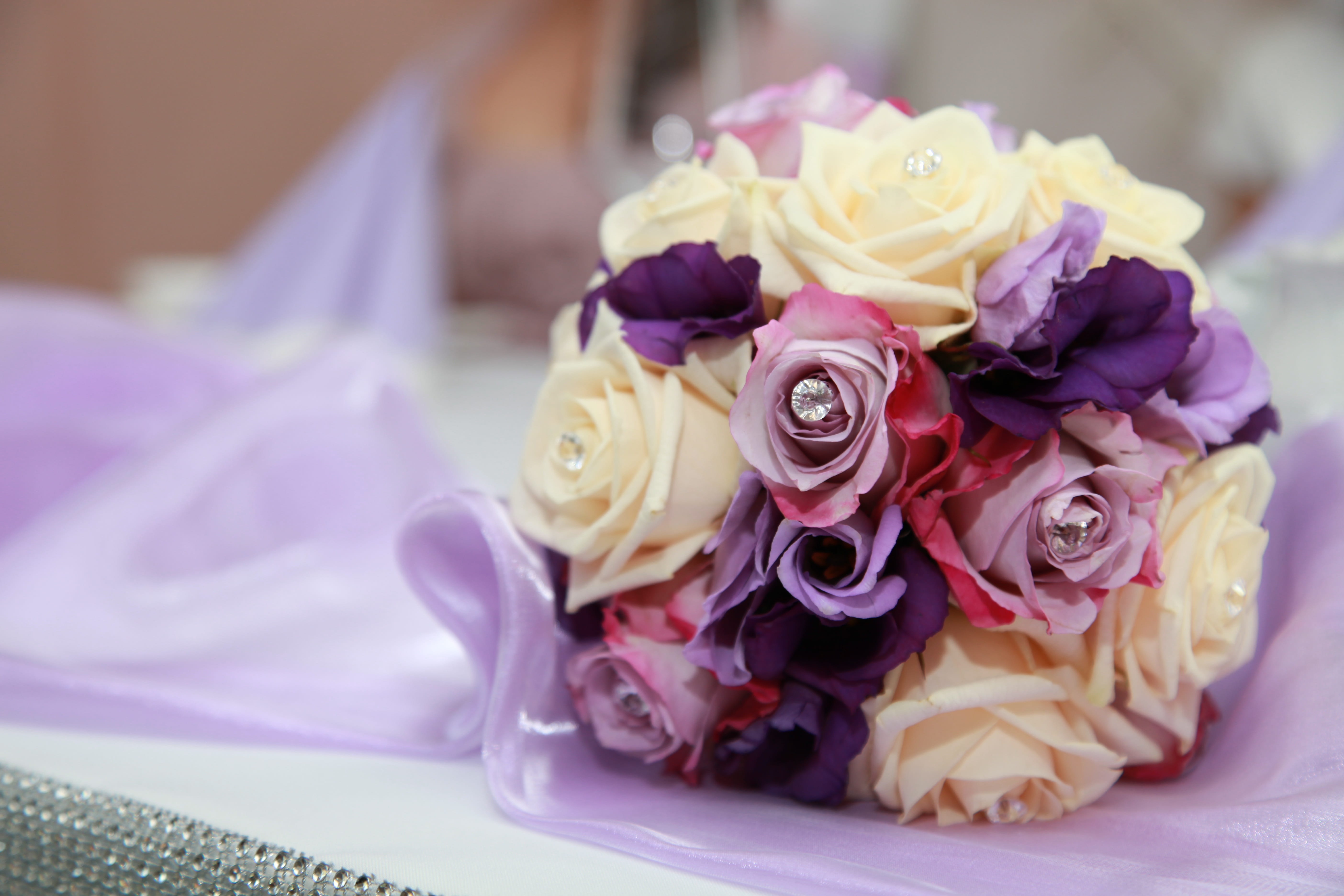 petal, beautiful, vulnerability, flowering plant, rose - flower, selective focus, romantic, flower arrangement, deco, bunch of flowers, purple, bridal bouquet, HD Wallpaper