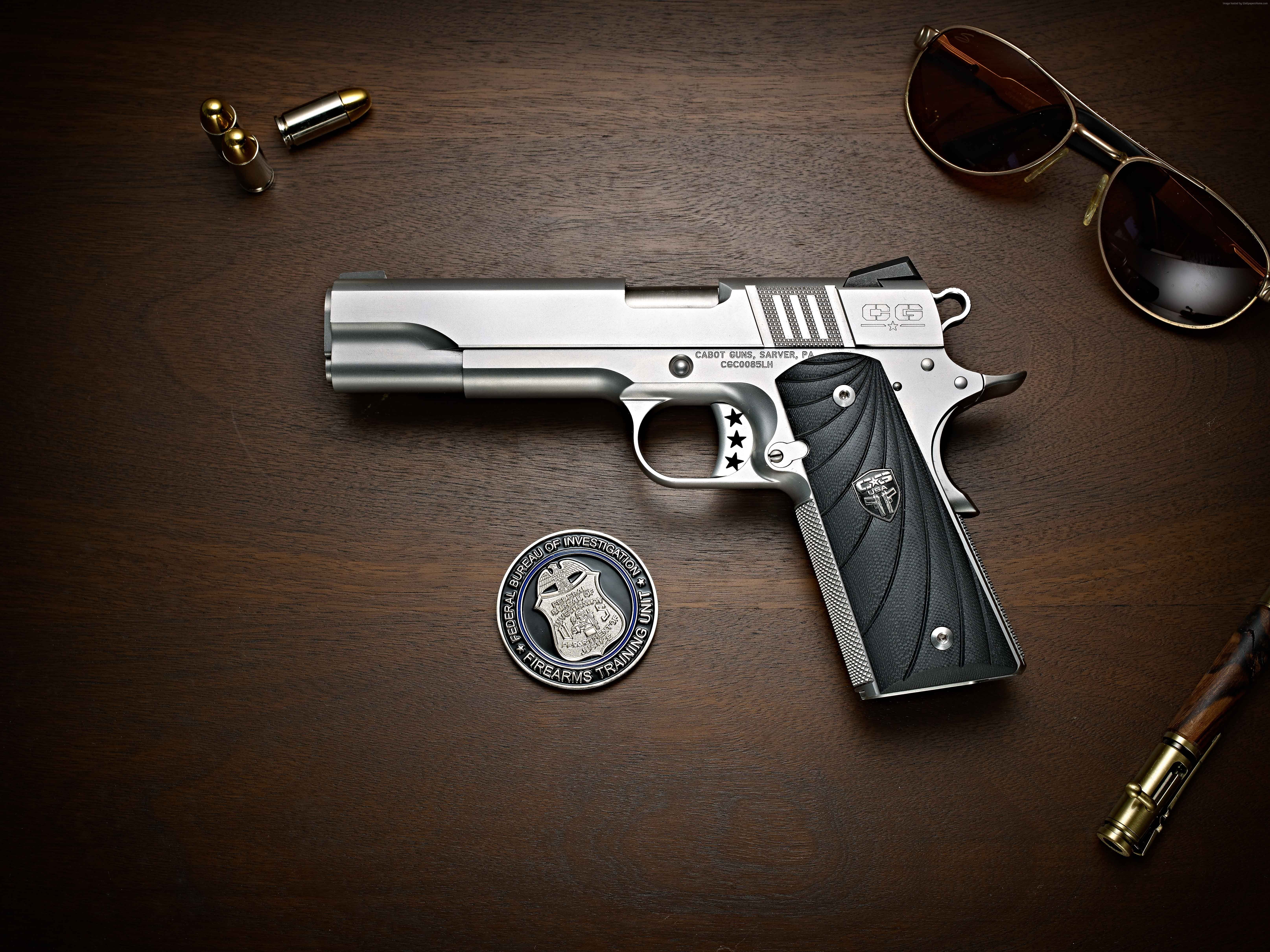 pistol, 5K, silver, 6K, Cabot 1911, HD Wallpaper