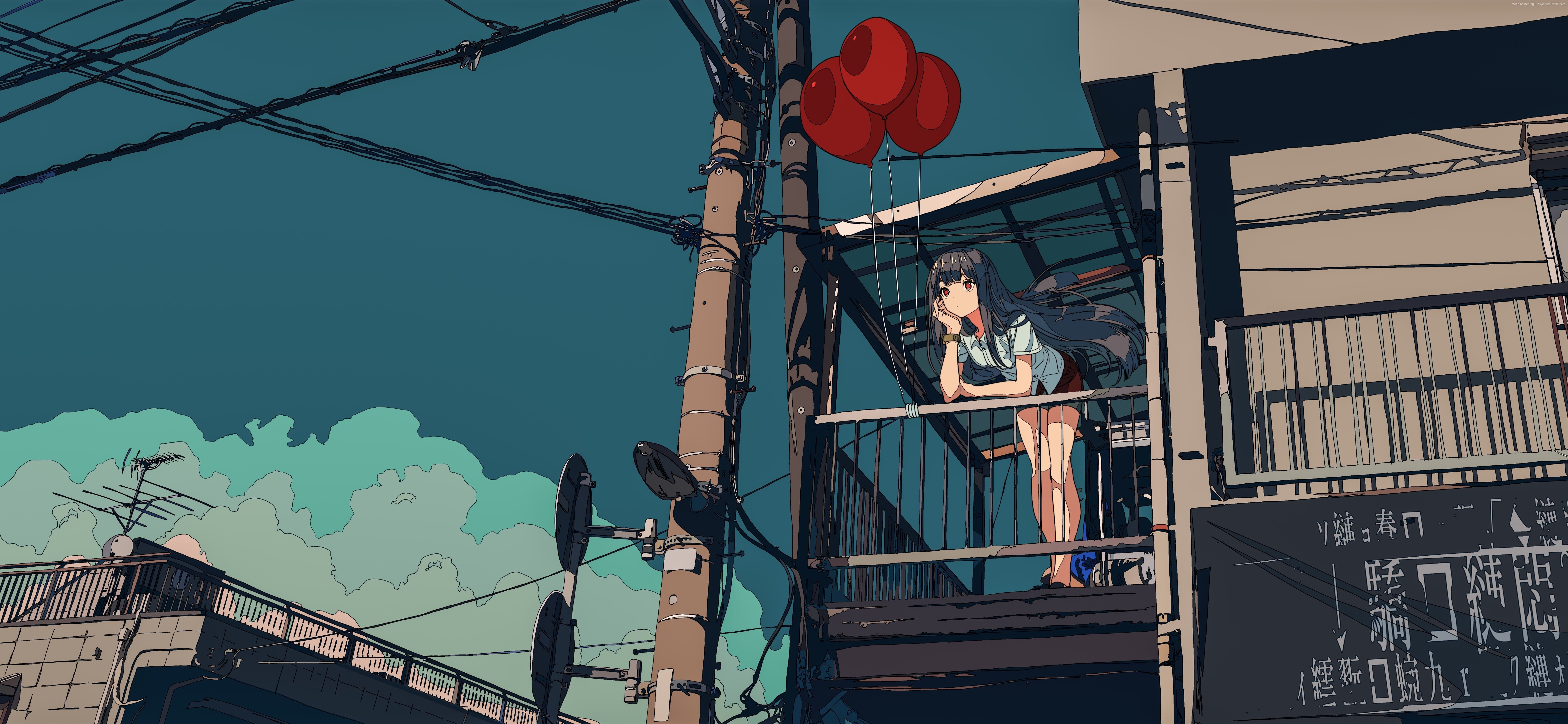 6K, 4K, Balloon, 5K, Telephone Pole, Girl, HD Wallpaper