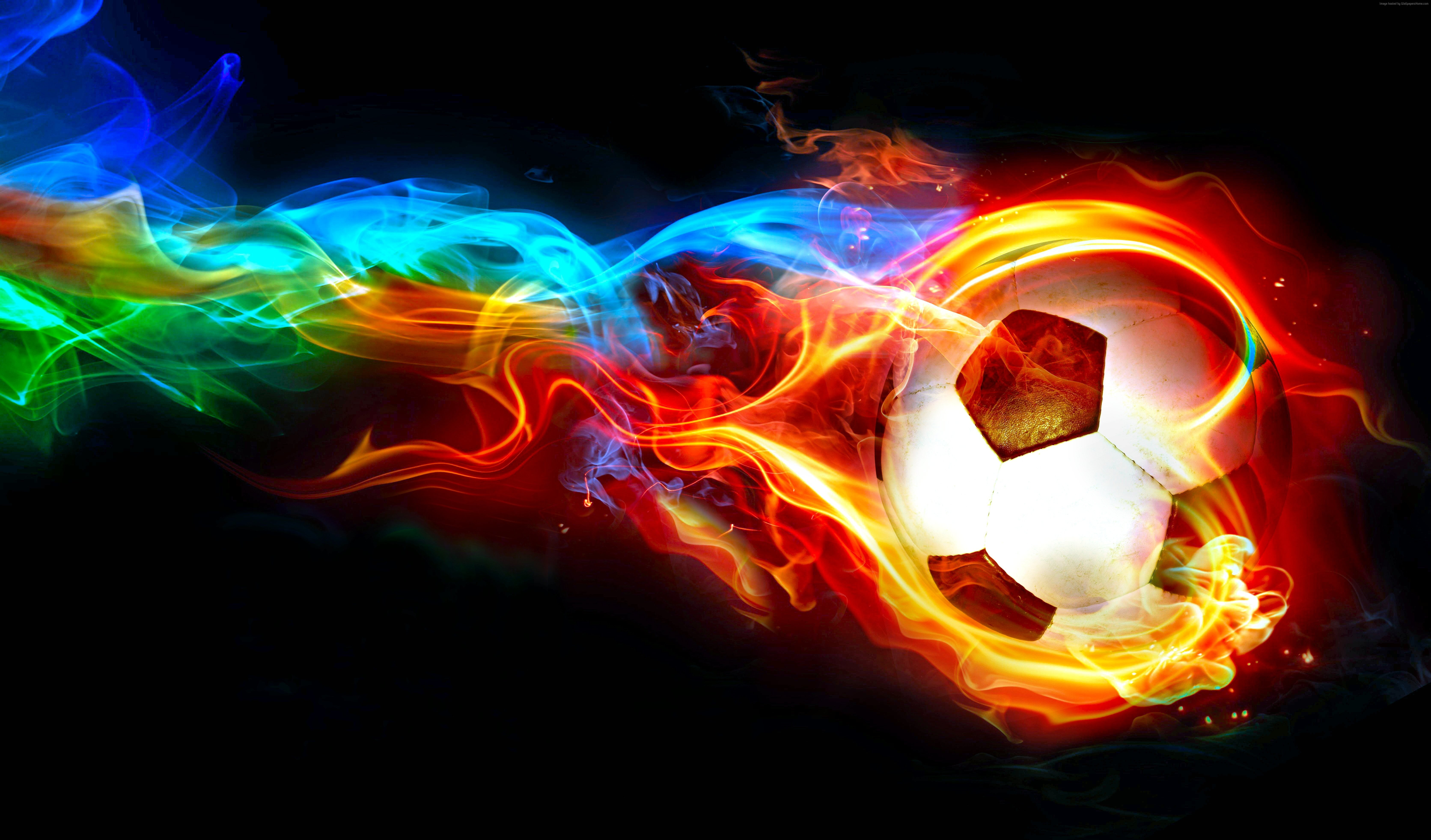 blurred motion, abstract, creativity, flame, illuminated, indoors, multi colored, dark, ball, black background, soccer, nature, 5K, red, glowing, close-up, HD Wallpaper