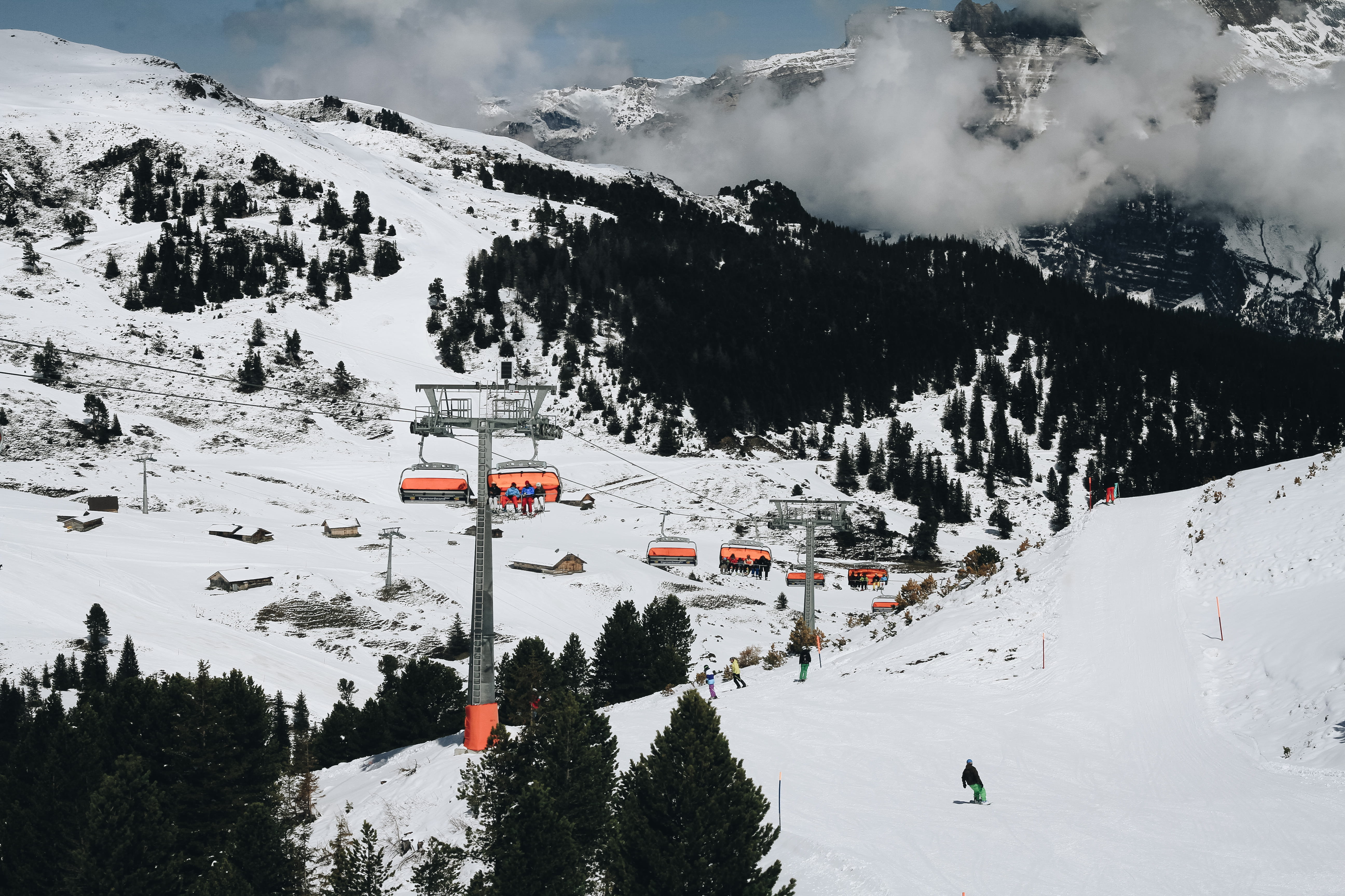 scenics - nature, day, incidental people, cloud - sky, switzerland, 5K, snow, sport, beauty in nature, tree, non-urban scene, holiday, snowcapped mountain, HD Wallpaper