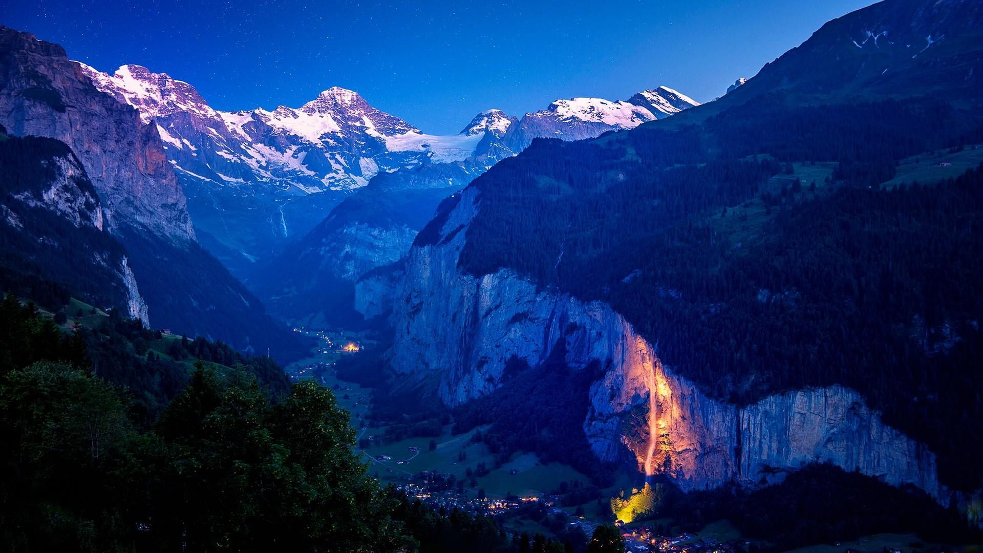 switzerland, alps, mountainous landforms, non-urban scene, power in nature, mount scenery, lauterbrunnen, blue, nature, land, outdoors, tree, wilderness, HD Wallpaper