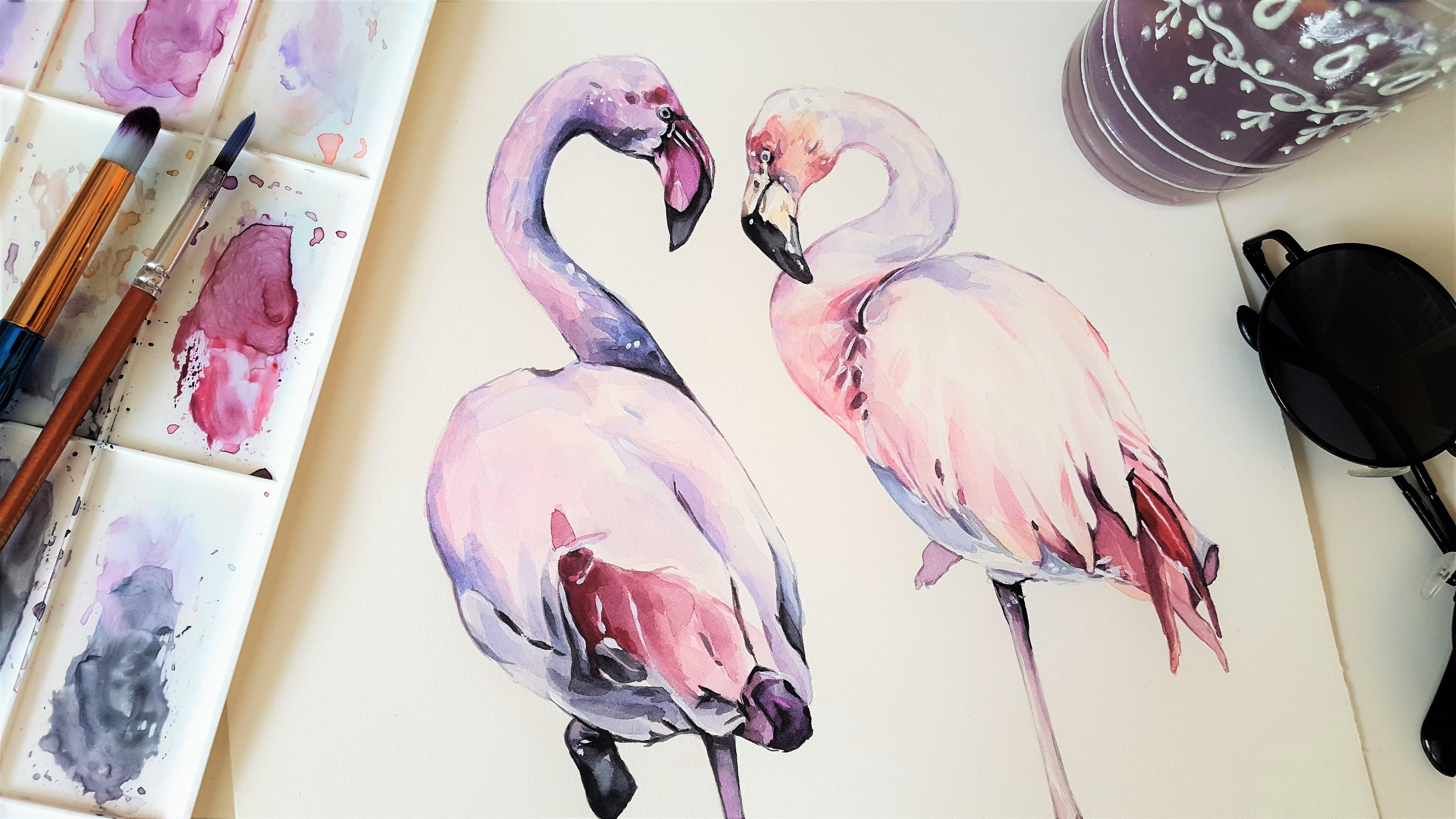 animal, still life, creativity, flamingo, paint, representation, craft, no people, studio shot, pink color, indoors, brushes, purple, human representation, HD Wallpaper