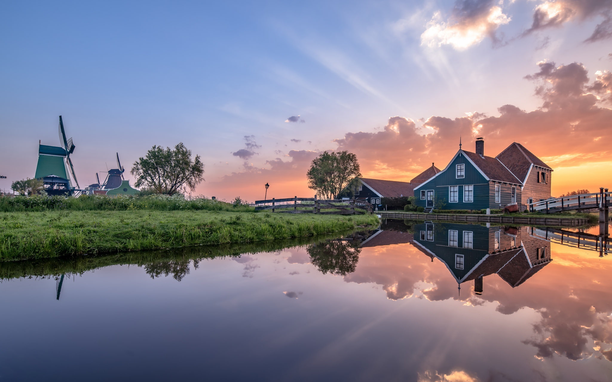 1080P, Netherlands, mill, Zaanse Schans, morning, Holland, HD Wallpaper
