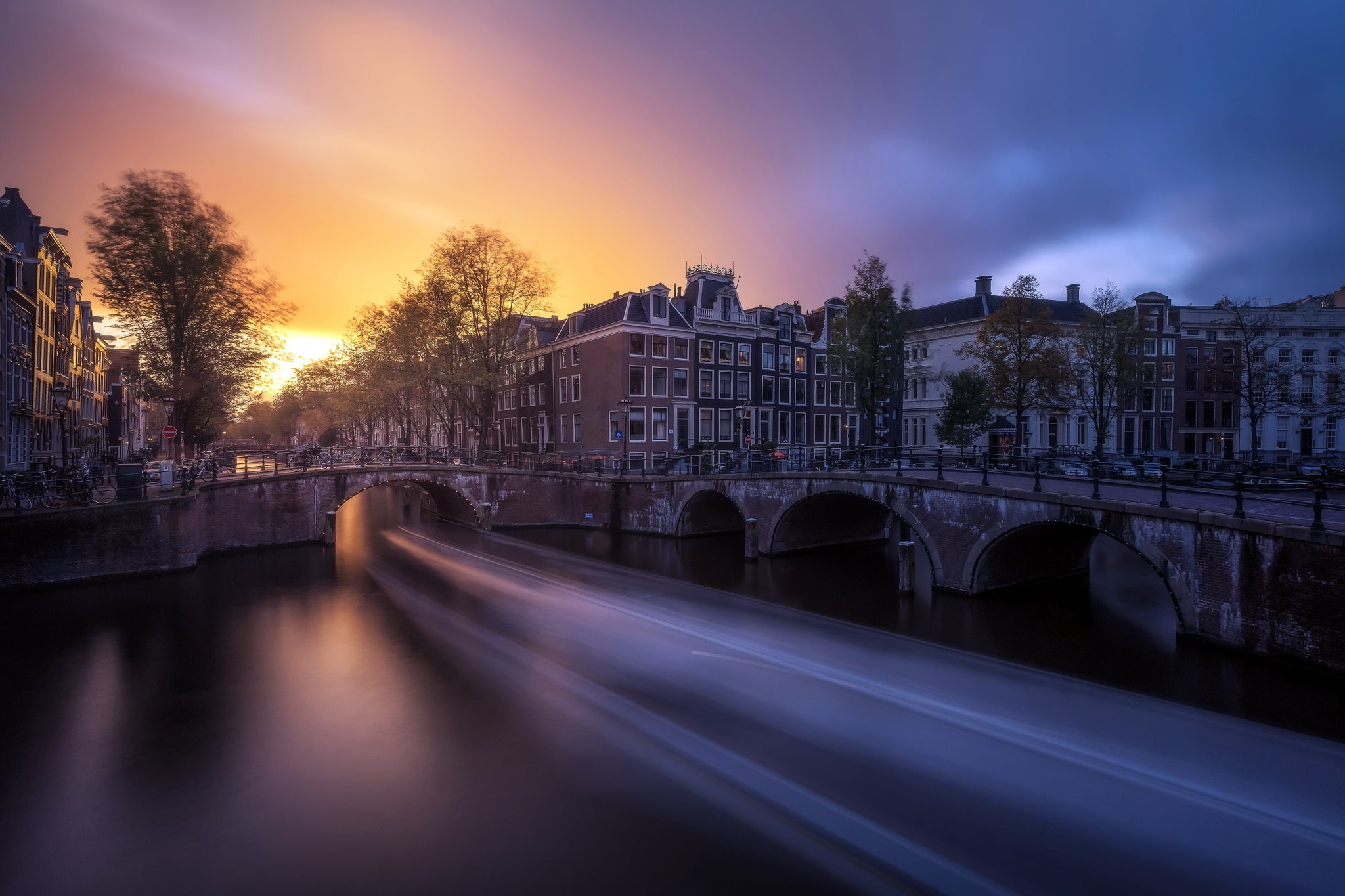 1080P, dark, cityscape, Amsterdam, long exposure, Netherlands, HD Wallpaper