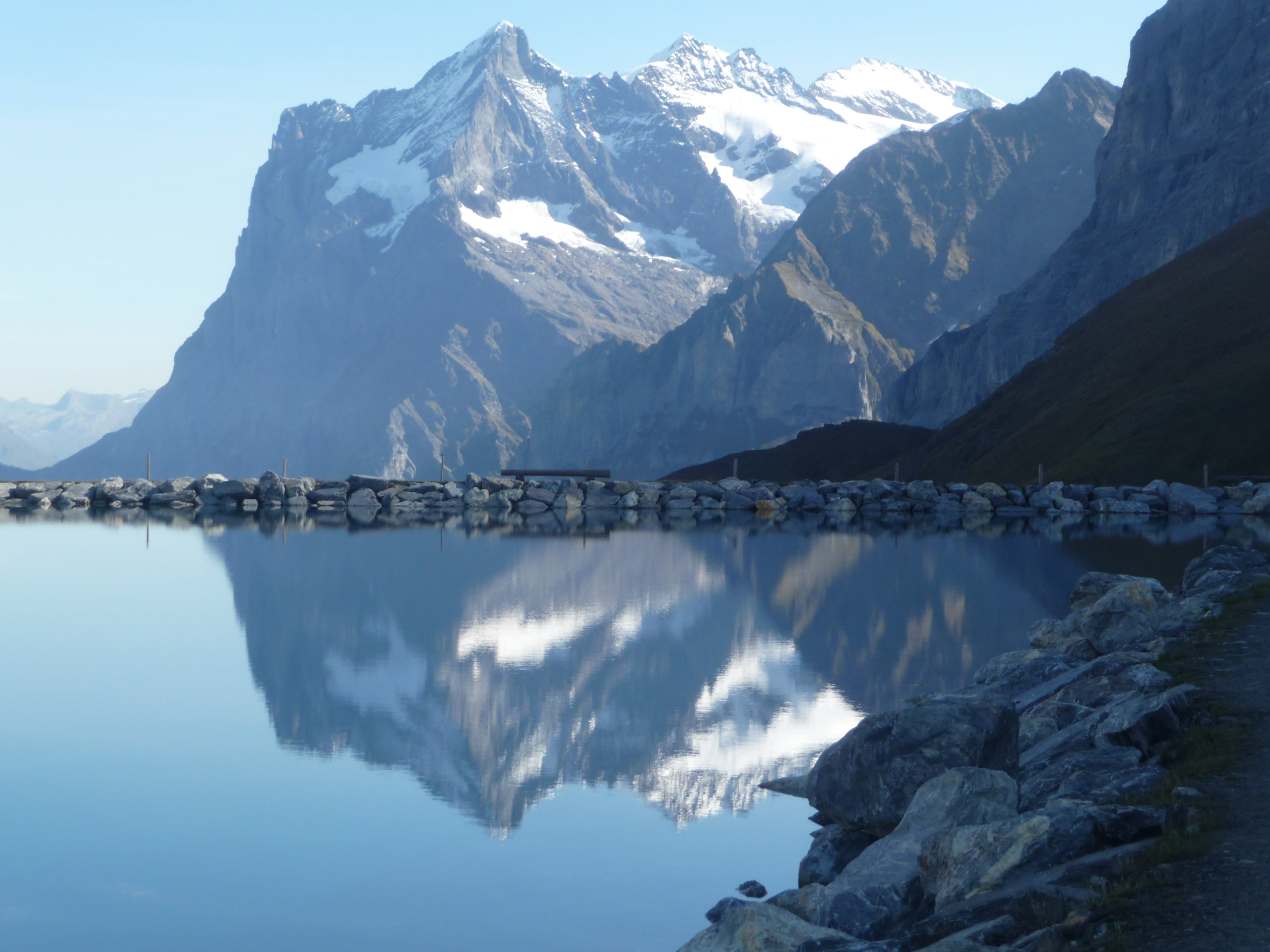 beauty in nature, kleine scheidegg, tranquility, sky, mountain peak, formation, snow, alpine, nature, eigertrail, waterfront, tranquil scene, bernese oberland, HD Wallpaper