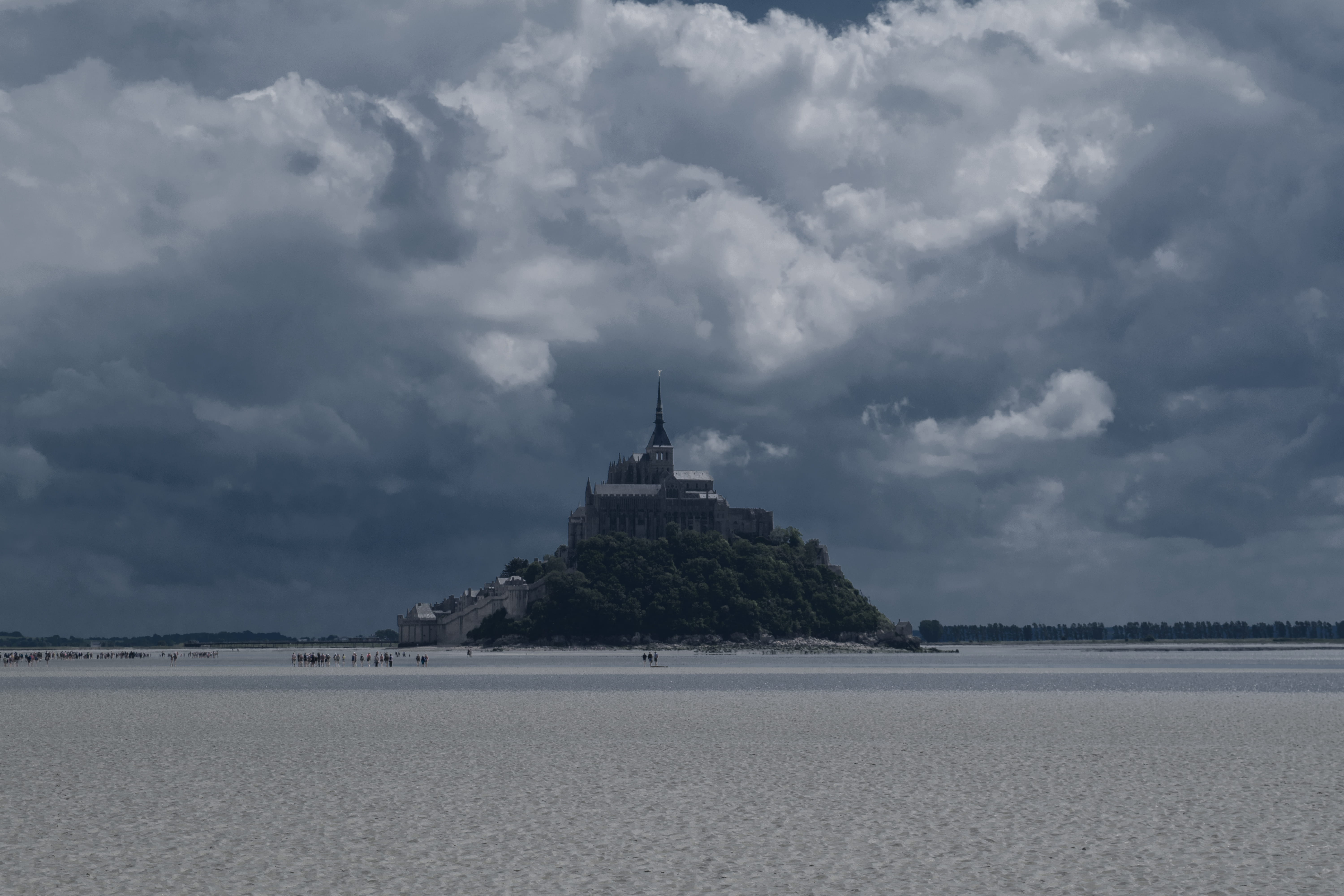 built structure, clouds, building exterior, france, water, sky, travel, bay, history, land, mont saint michel, abbey, outdoors, no people, day, cloud - sky, HD Wallpaper