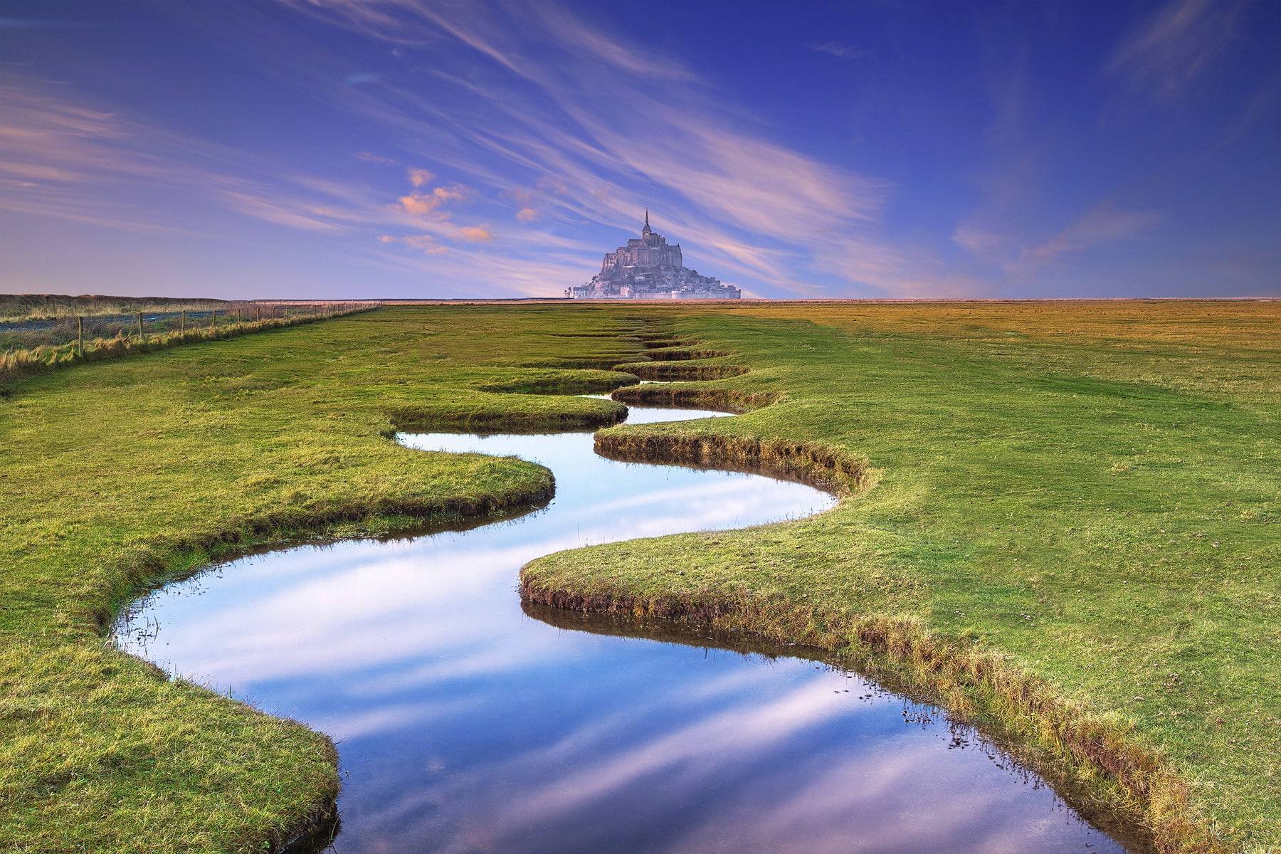 photo manipulation, castle, landscape, travel destinations, plant, grass, field, land, tranquility, 720P, outdoors, stream, no people, water, tranquil scene, HD Wallpaper