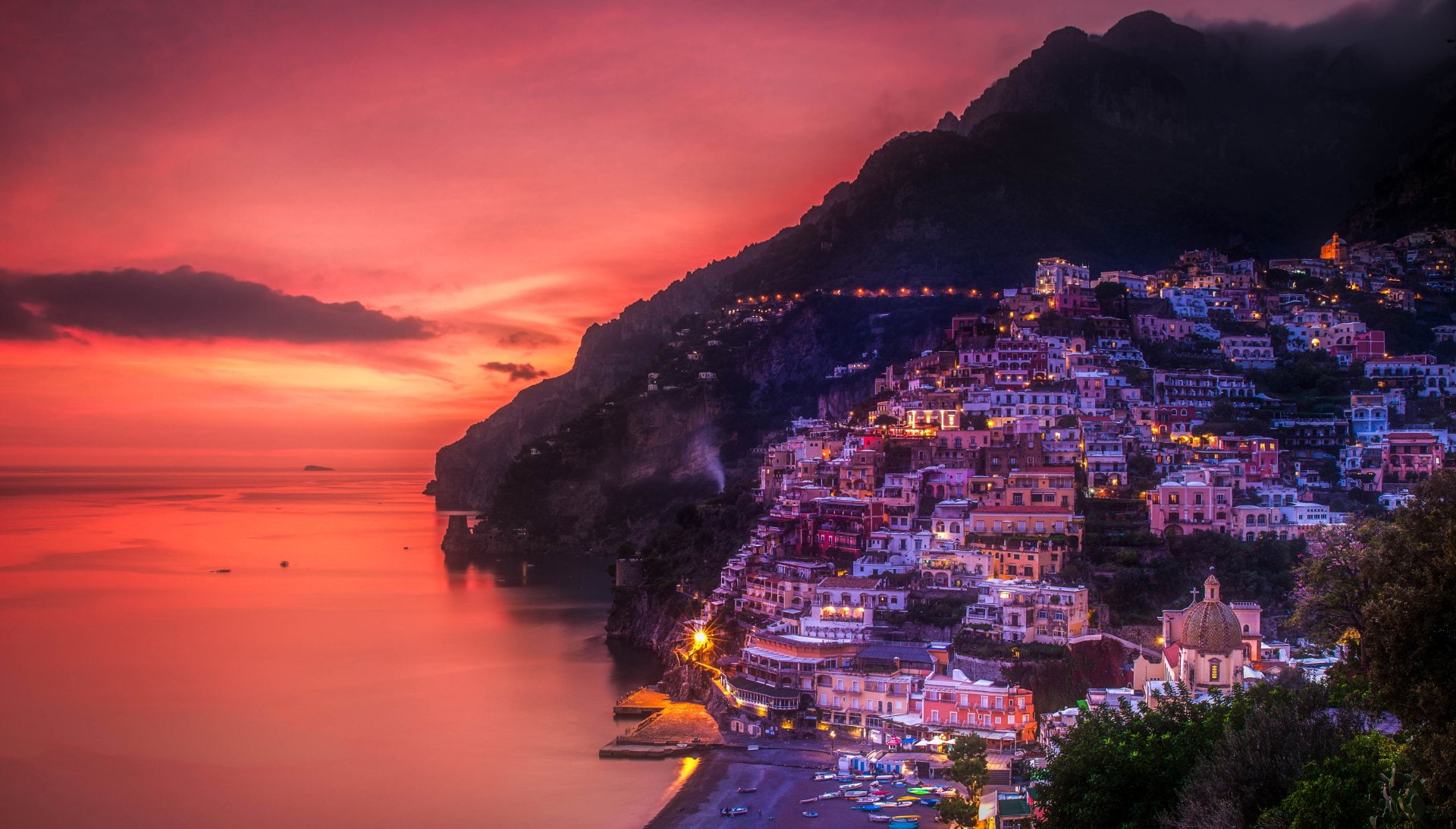 Town, 1080P, House, Italy, Coast, Positano, Towns, Light, Man Made, HD Wallpaper