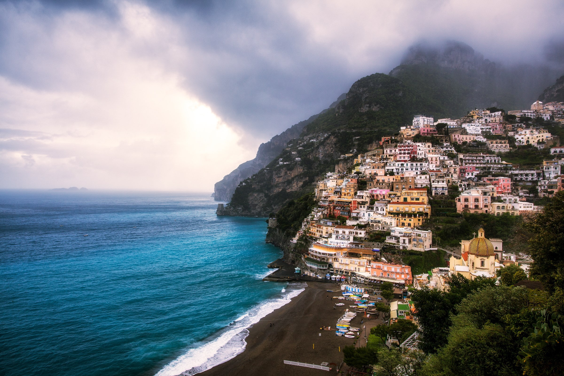 land, building exterior, mountain, residential district, coastline, water, city, 1080P, built structure, architecture, horizon over water, sea, cityscape, HD Wallpaper
