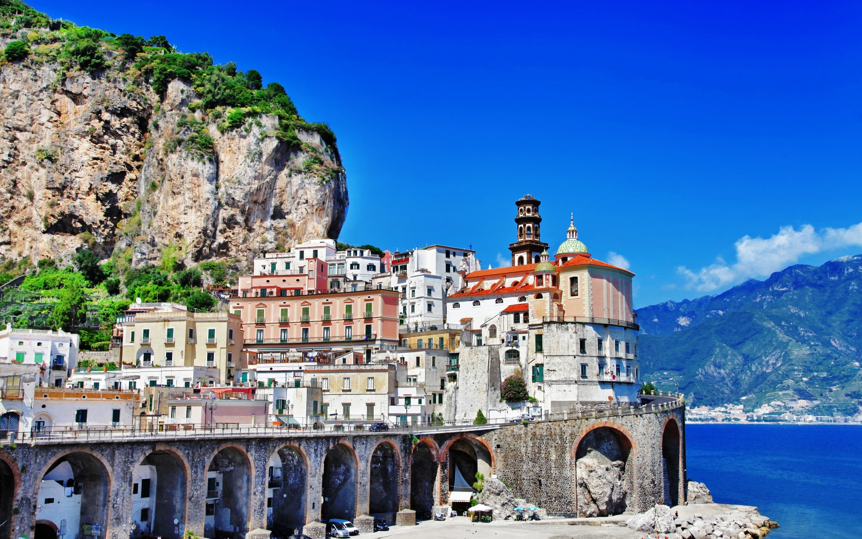 blue sky, 2K, landscape, positano, sea, HD Wallpaper