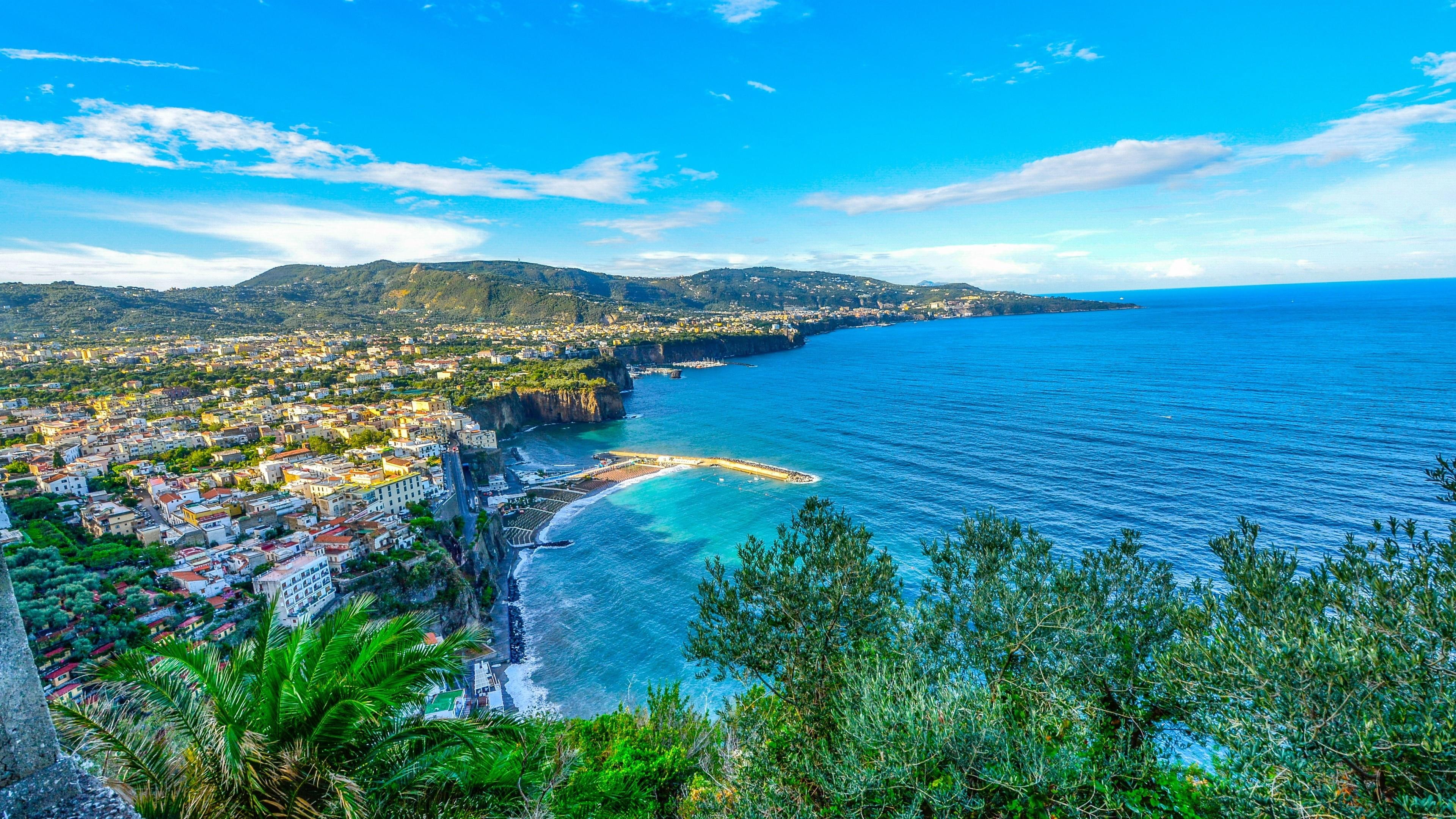 4K, blue, sky, trees, amalfi, italy, sea, HD Wallpaper