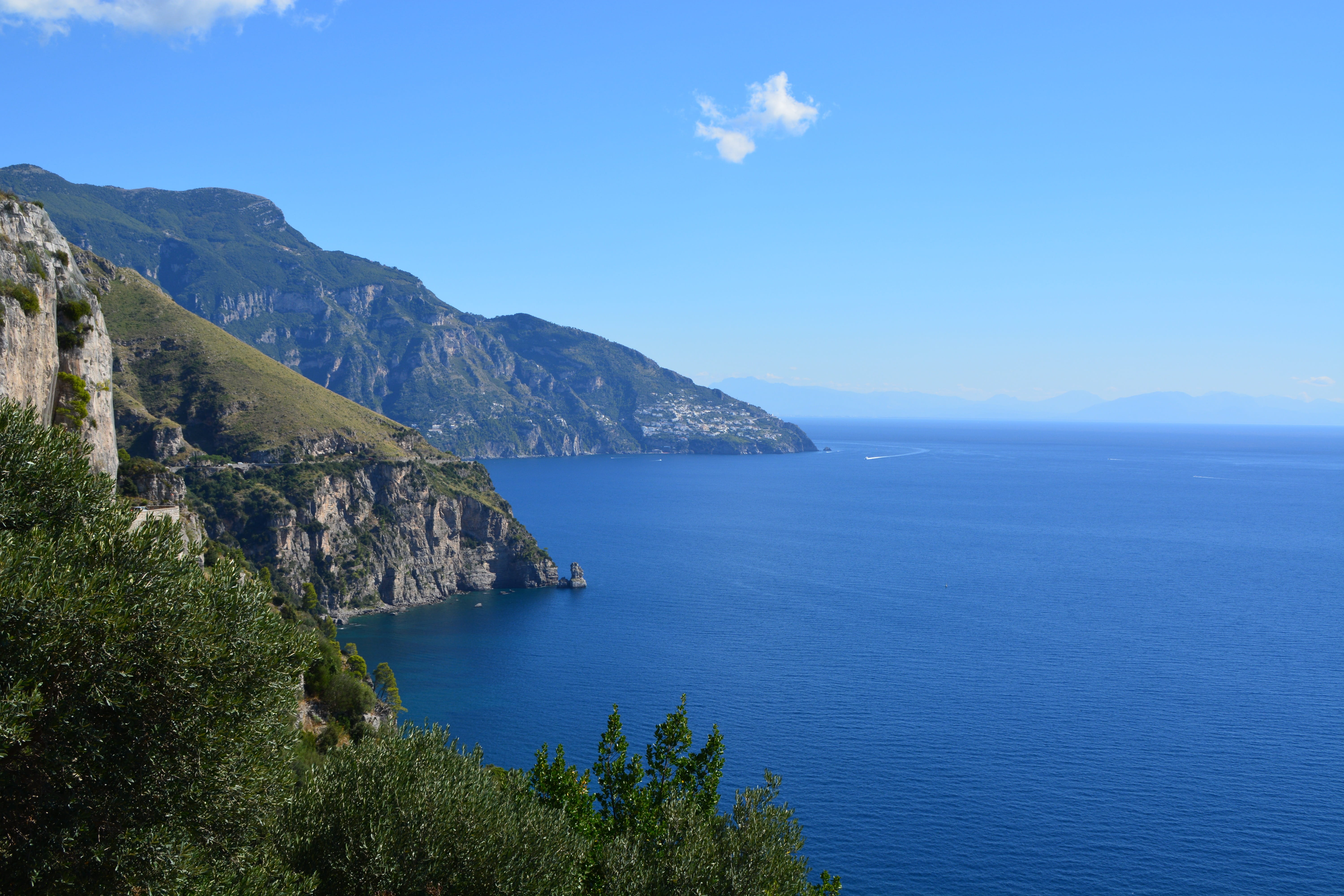 outdoors, mountain range, bay, beauty in nature, scenics, Amalfi Coast, idyllic, Italy, tranquil scene, mountain, blue, horizon over water, tranquility, HD Wallpaper