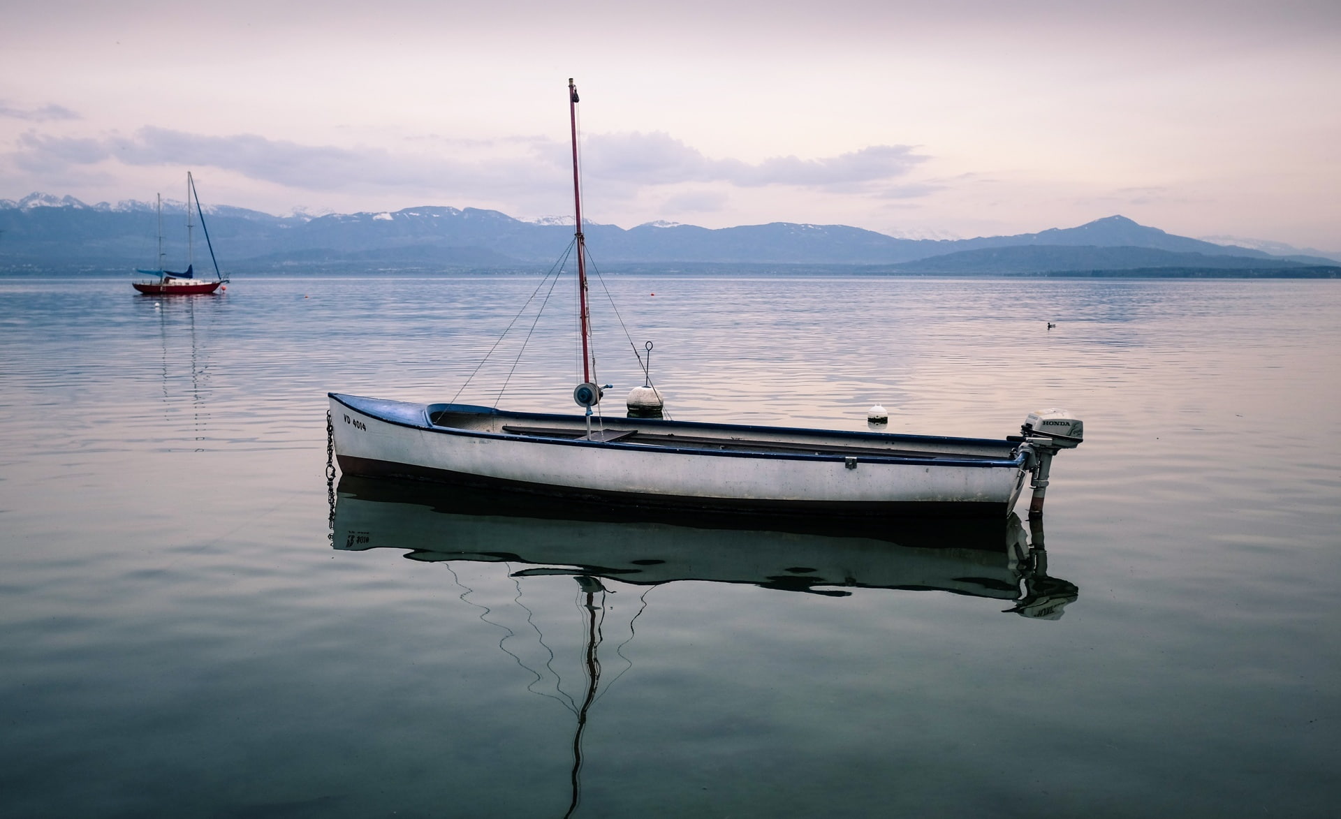 waterfront, Europe, tranquility, Blue, Sunset, nature, 1080P, Switzerland, no people, leman, moored, Mountains, beauty in nature, tranquil scene, sea, HD Wallpaper