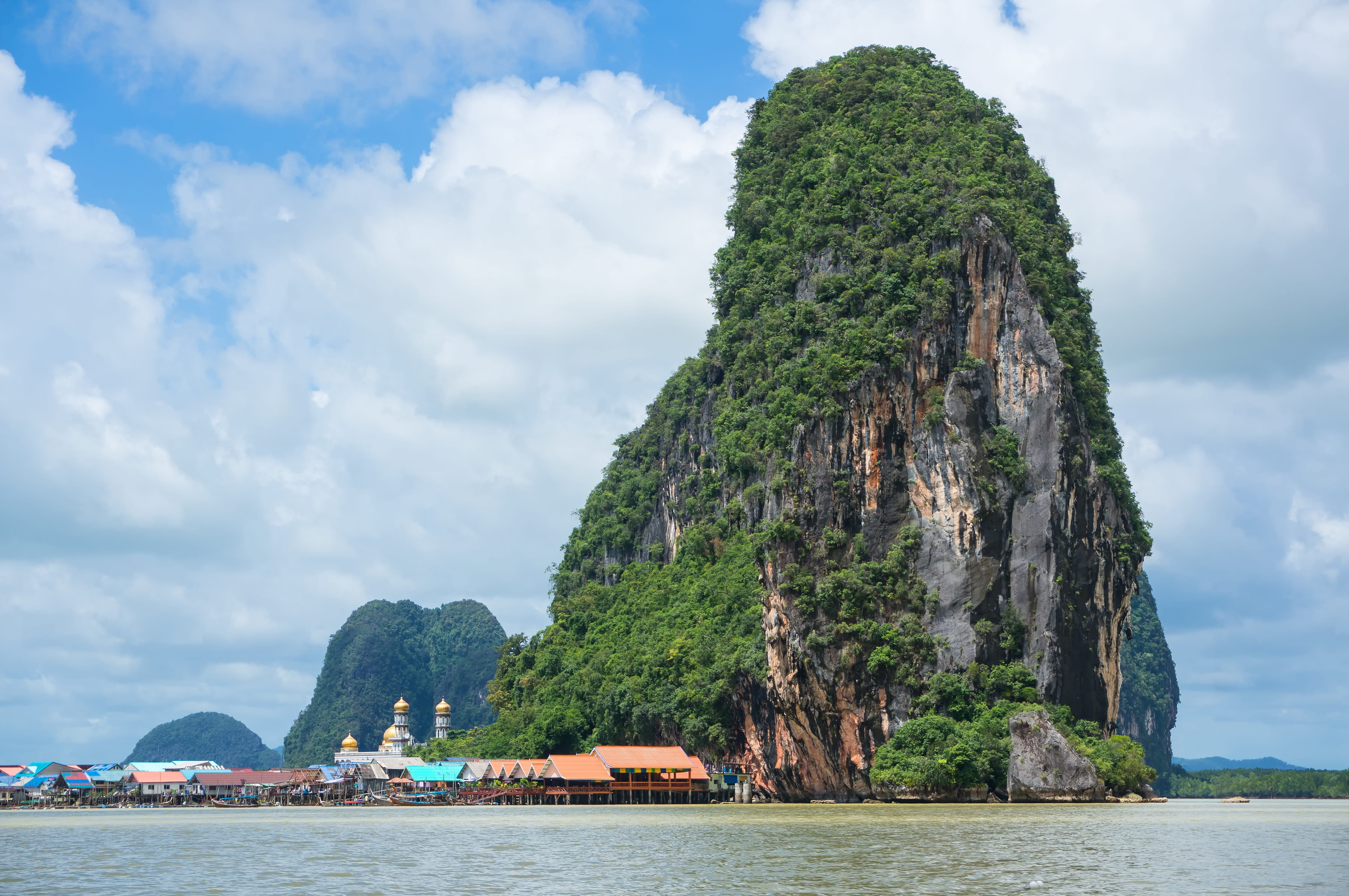 thailand, floating village, asia, formation, no people, rock - object, scenics - nature, water, nature, landscape, limestone cliff, transportation, sky, HD Wallpaper
