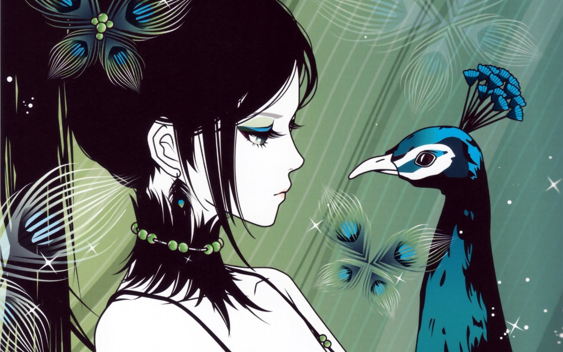beauty, abstract, art and craft, cute, cartoon, black Color, animal, people, face, peacock, black, blue, striped, vertebrate, vector, animal wildlife, elegance, HD Wallpaper