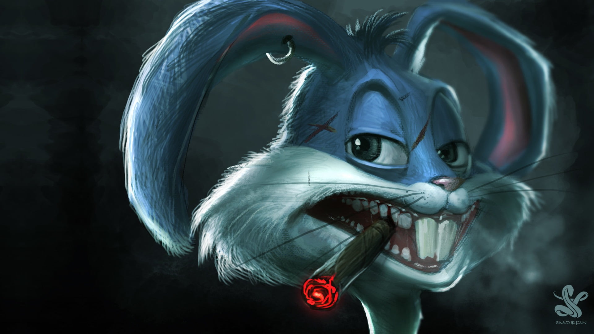 close-up, cigarette, make-up, hare, human representation, You Can Get Irfan, spooky, bunny, blue, art and craft, costume, hair, mood, +18, hairstyle, creativity, HD Wallpaper