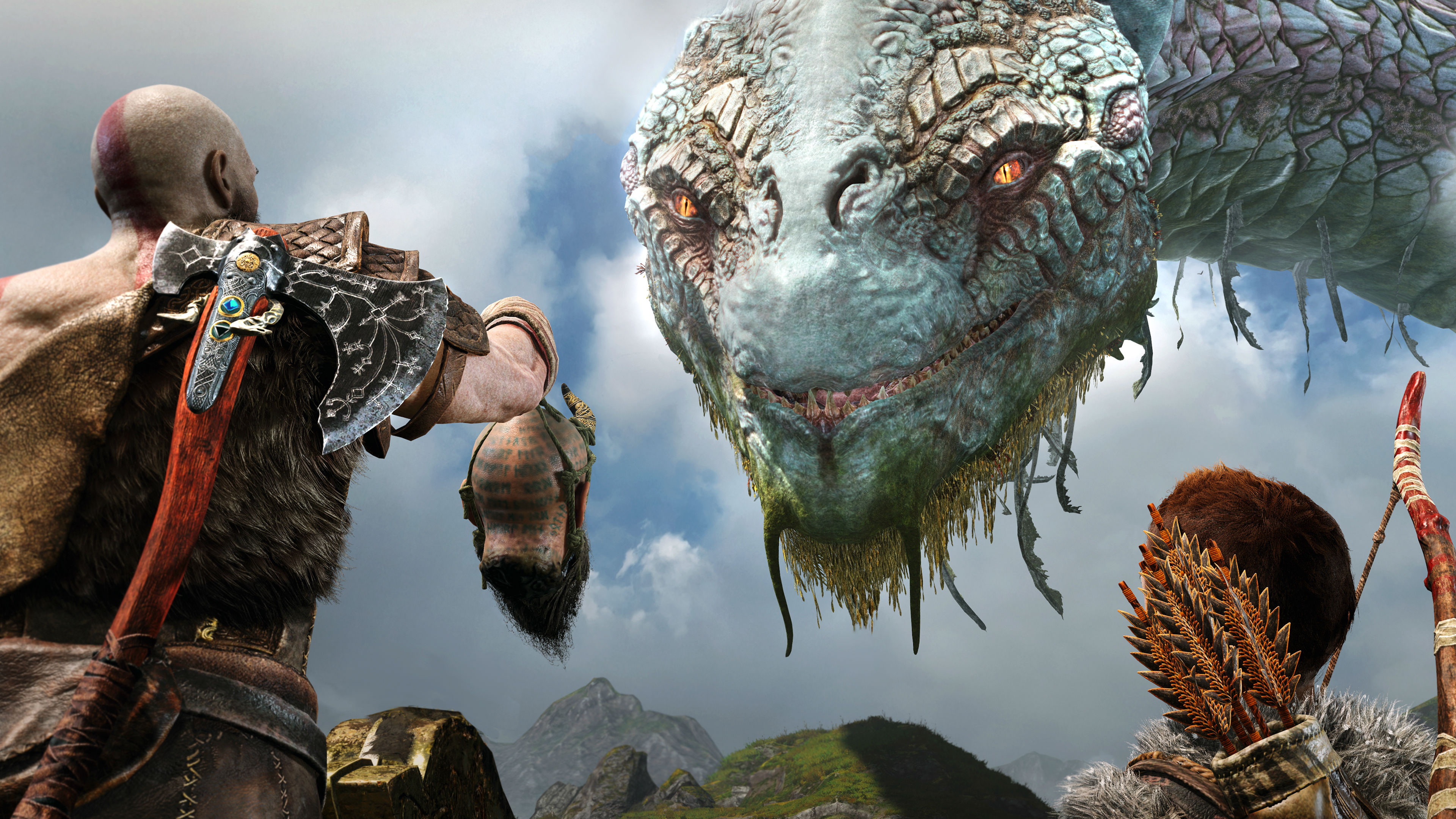 kratos, Jörmungandr, god, Sea serpent, 4K, war, 4K, God of War, Midgard Serpent, HD Wallpaper