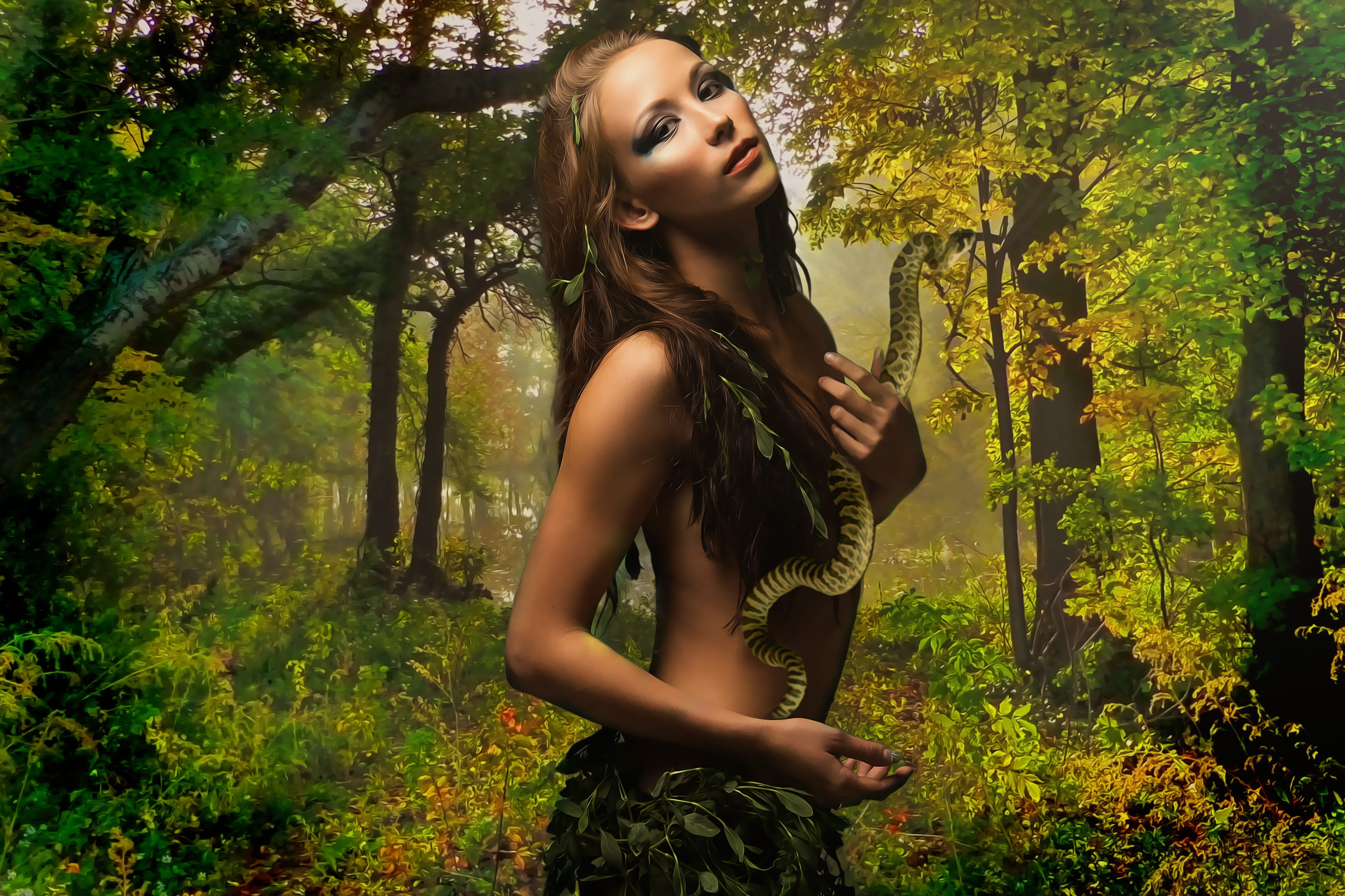 woman, green, hairstyle, women, amazon, 2K, adult, fashion, model, serpent, female, warrior, leisure activity, young, one person, young adult, beautiful woman, HD Wallpaper