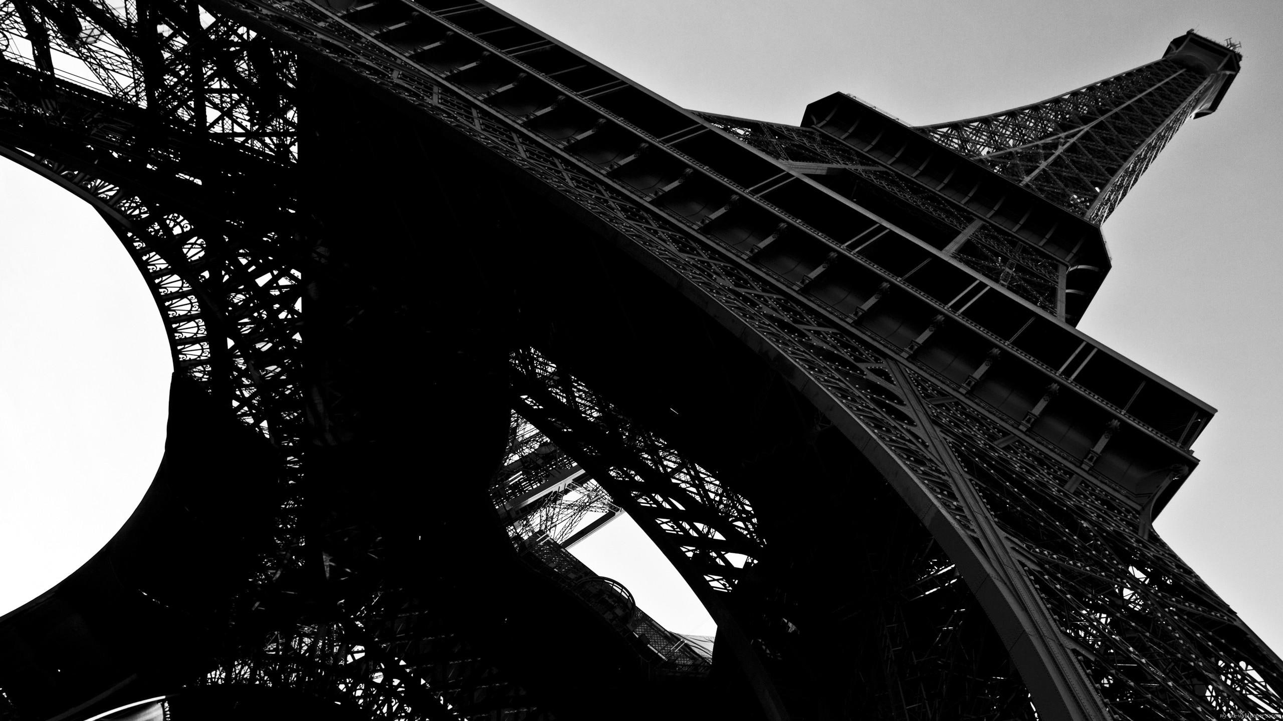 tower, france, black, black and white, 2K, world, paris, eiffel, white, HD Wallpaper