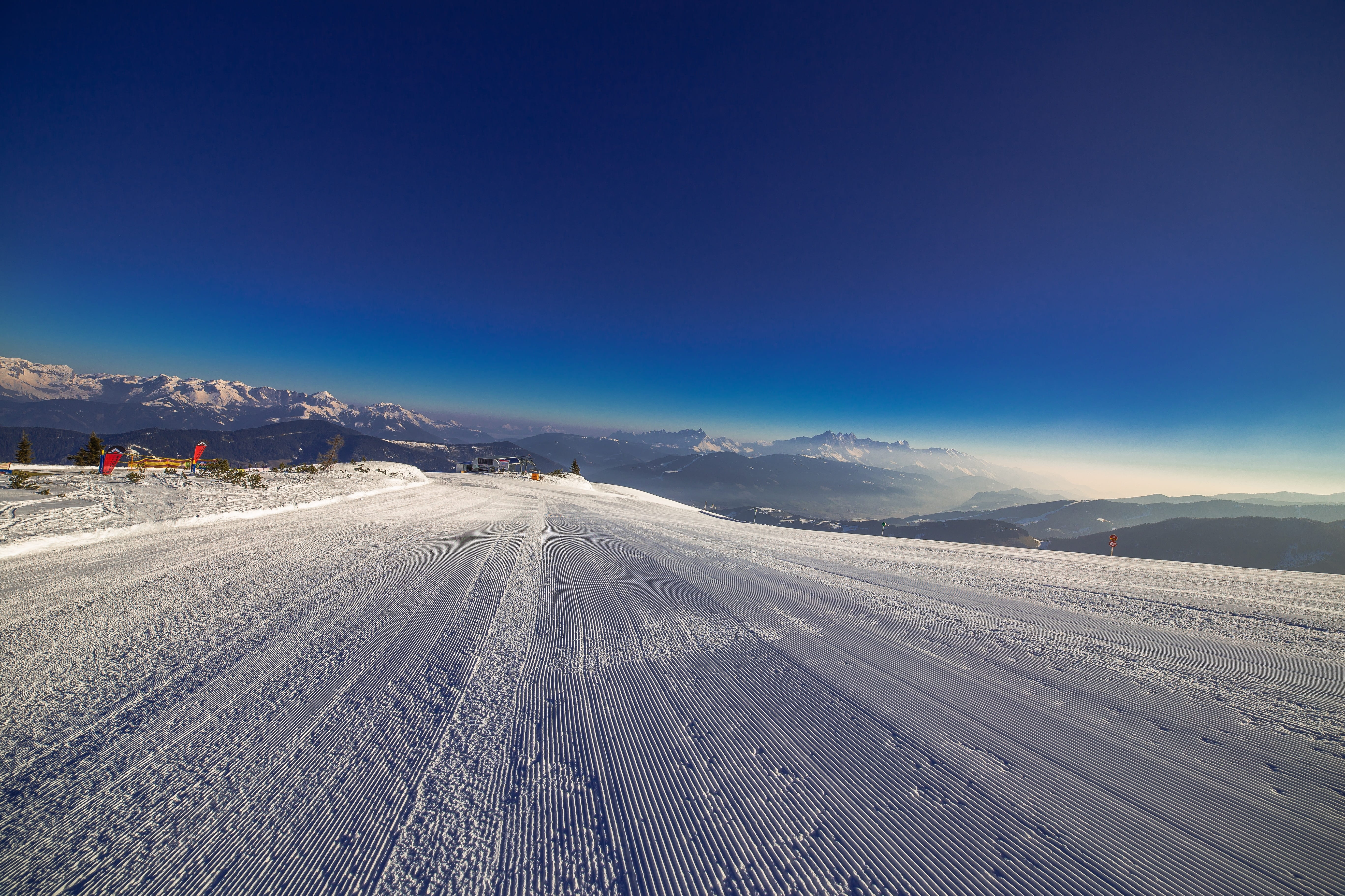 mountain, snow, winter sports, tire track, Runway, away, piste-on-tomorrow, Mountains, mountains, blue sky, travel destinations, sport, Snow, direction, HD Wallpaper