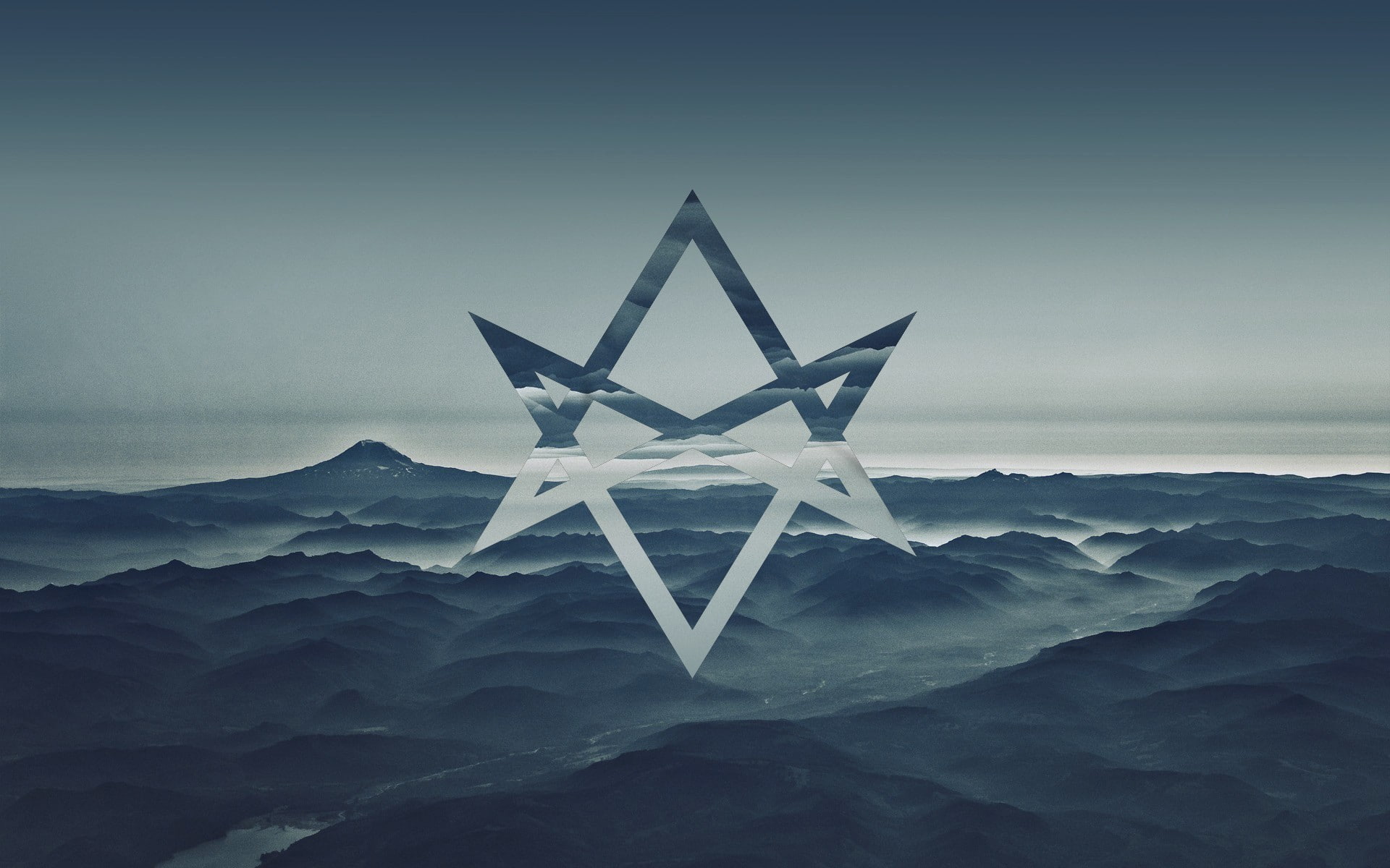 environment, mountain, triangle shape, idyllic, shape, nature, fog, sky, no people, 1080P, thelema unicursal hexagram sea blue sky abstract, scenics - nature, HD Wallpaper