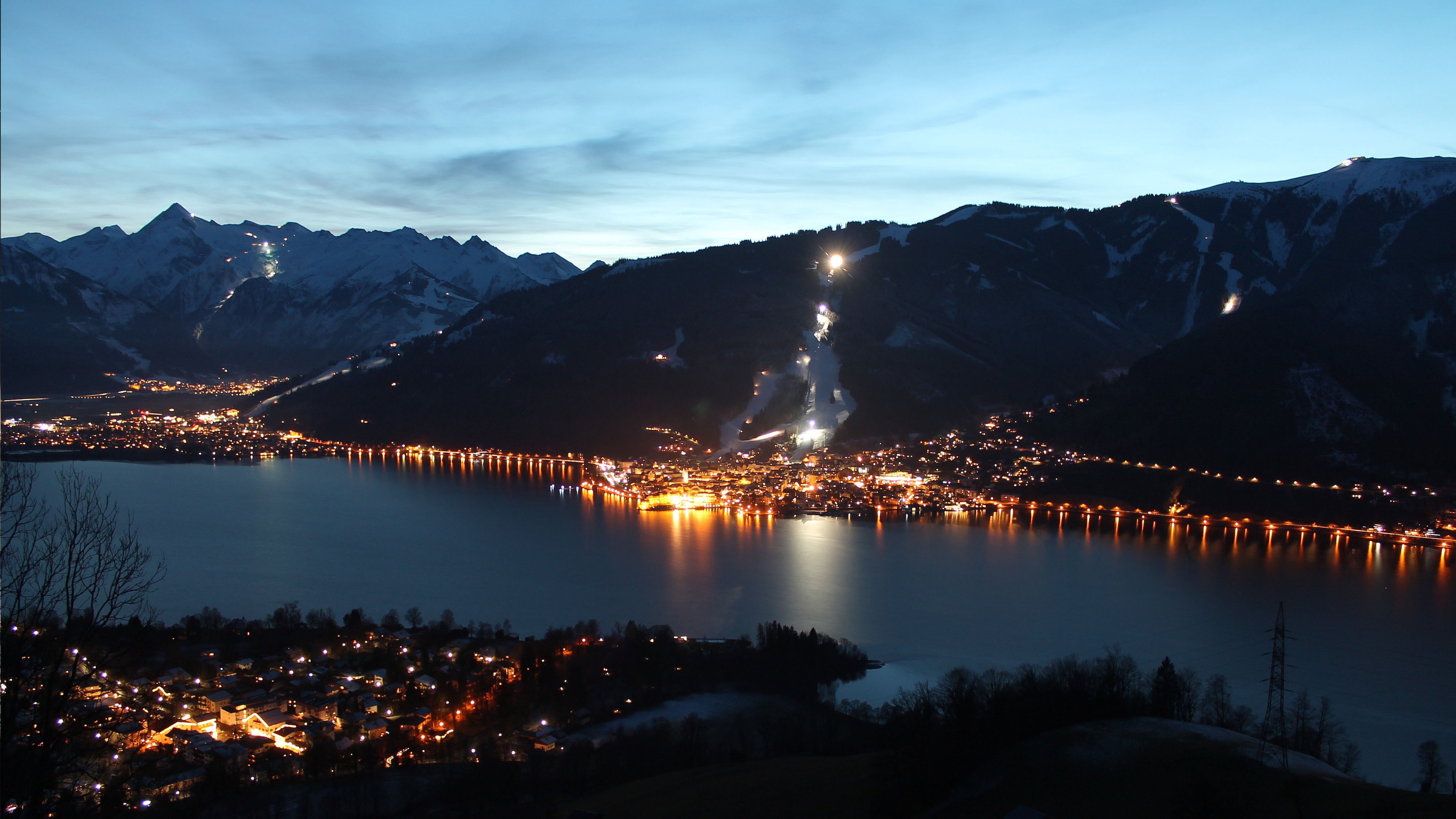 scenics - nature, zell am see, the alps, cold temperature, architecture, environment, cloud - sky, sky, 4K, snow, mountain range, illuminated, tranquility, HD Wallpaper