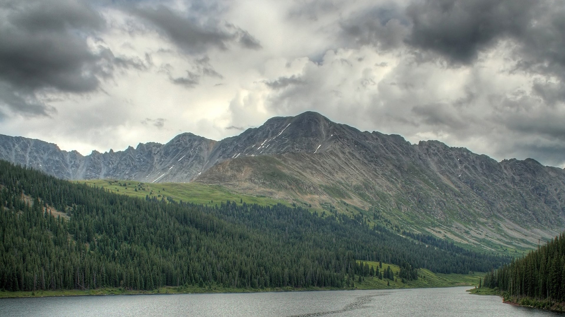 sky, lake, storm, no people, tranquility, cloud - sky, pine woodland, beauty in nature, mountain, mountain range, coniferous tree, scenics - nature, nature, HD Wallpaper