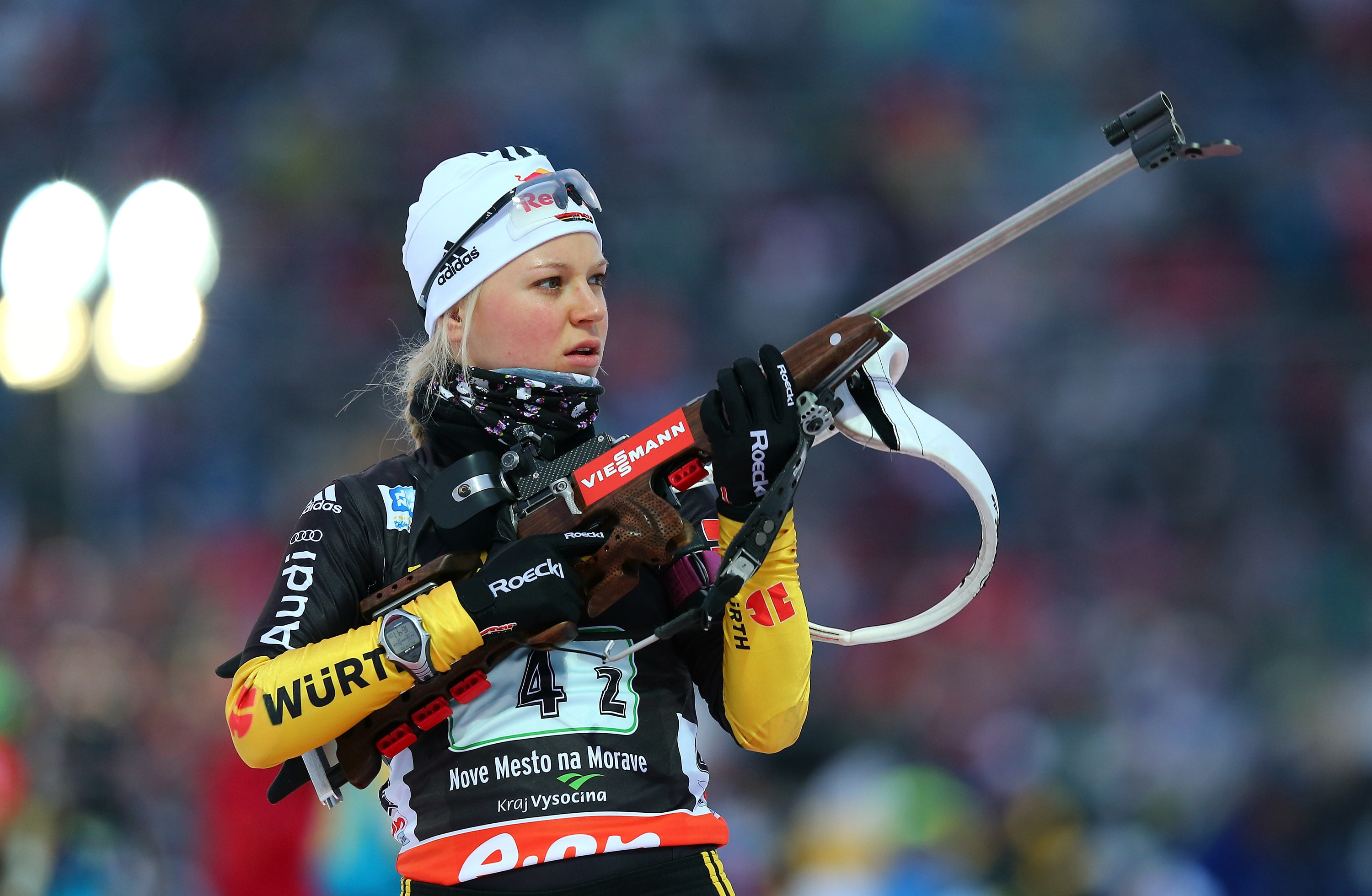 rifle, child, front view, 2K, work Helmet, arms raised, one person, gray, champion, speed, brown, people, extreme Sports, editorial, women, winter, biathlon, HD Wallpaper