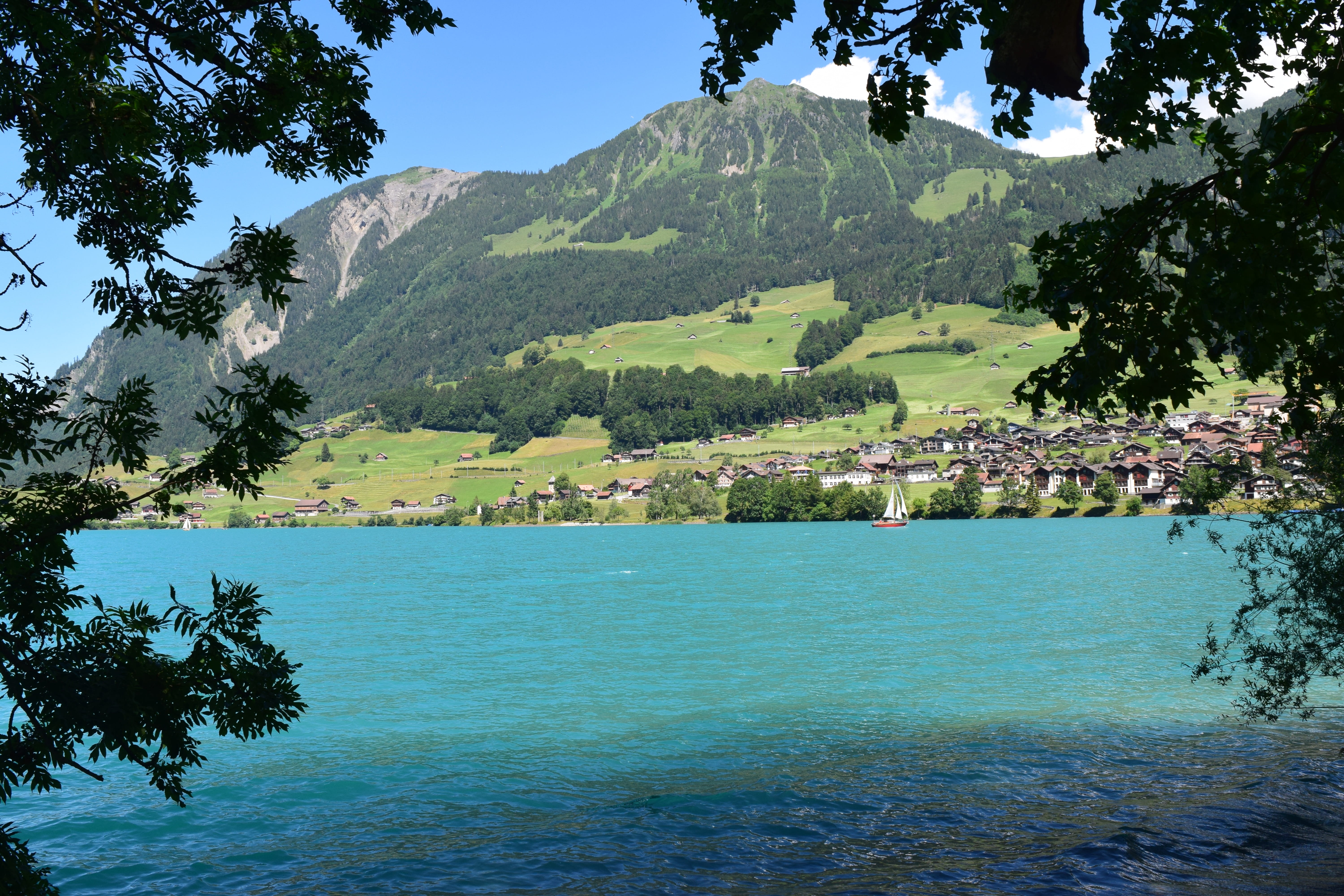 mountain, blue, green color, outdoors, tranquil scene, blue water, nature, idyllic, non-urban scene, tranquility, bergsee, water, growth, no people, day, HD Wallpaper