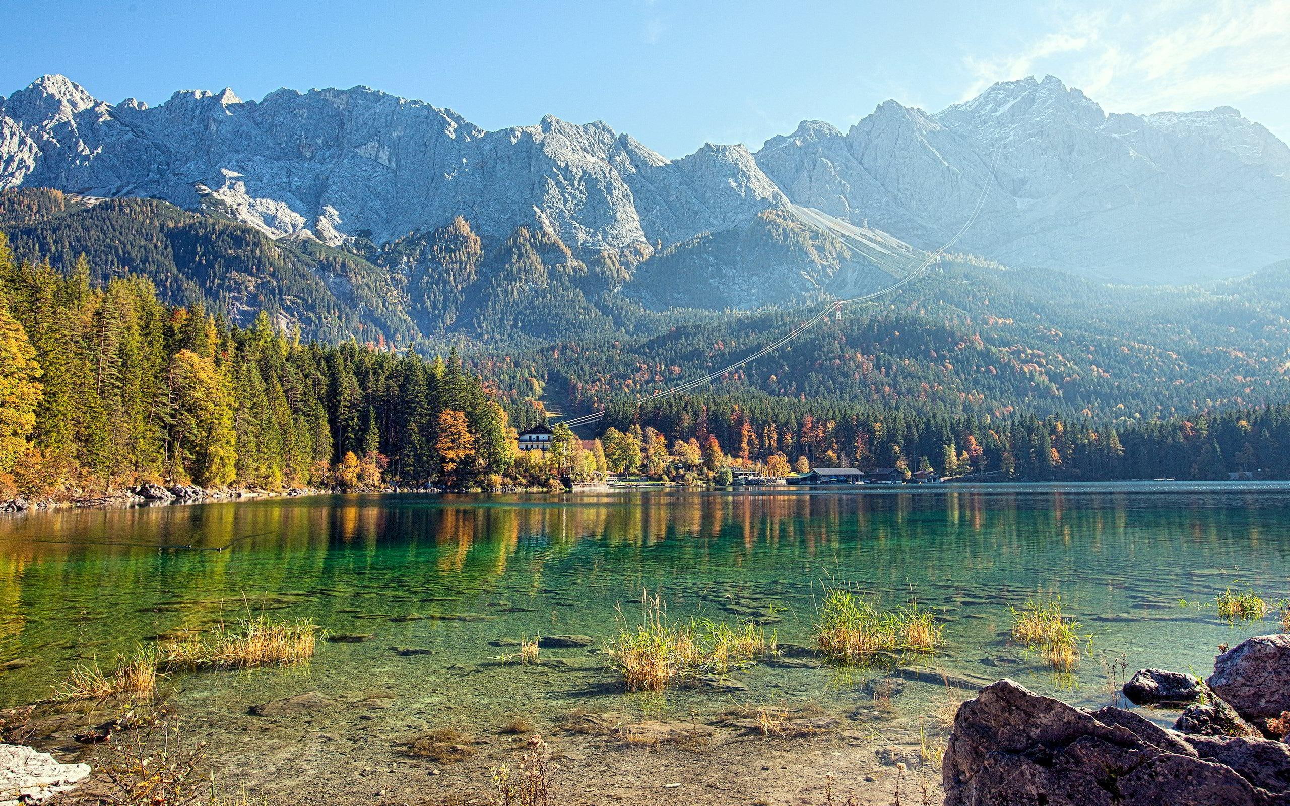 nature and landscapes, reflection, rocks, trees, eibsee, clear, body, 2K, mountains, lake, nature, water, HD Wallpaper