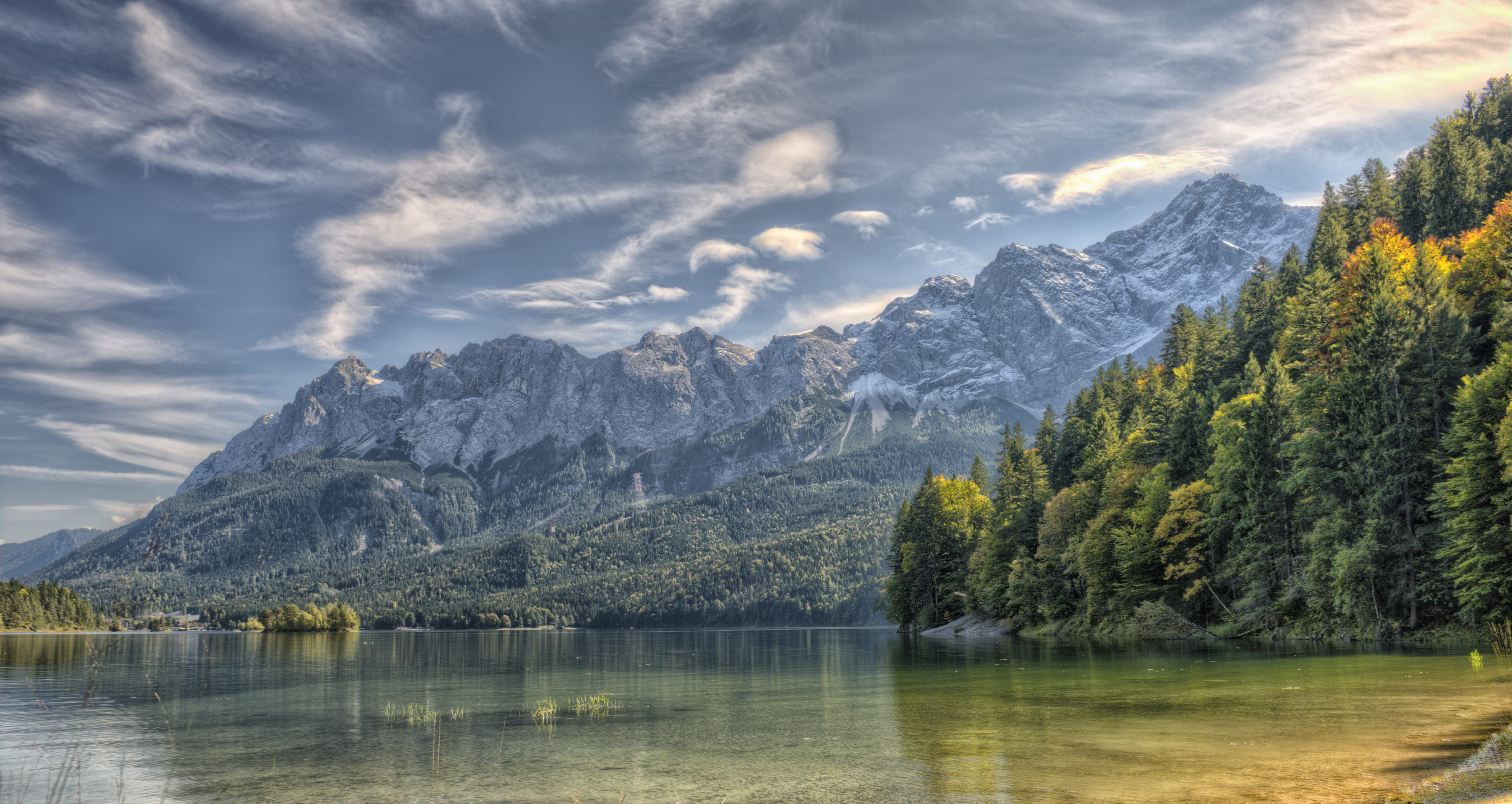 tranquil scene, mountain peak, eibsee, brine, water, alps, environment, sky, 5K, cloud - sky, nature, scenics - nature, non-urban scene, beauty in nature, HD Wallpaper