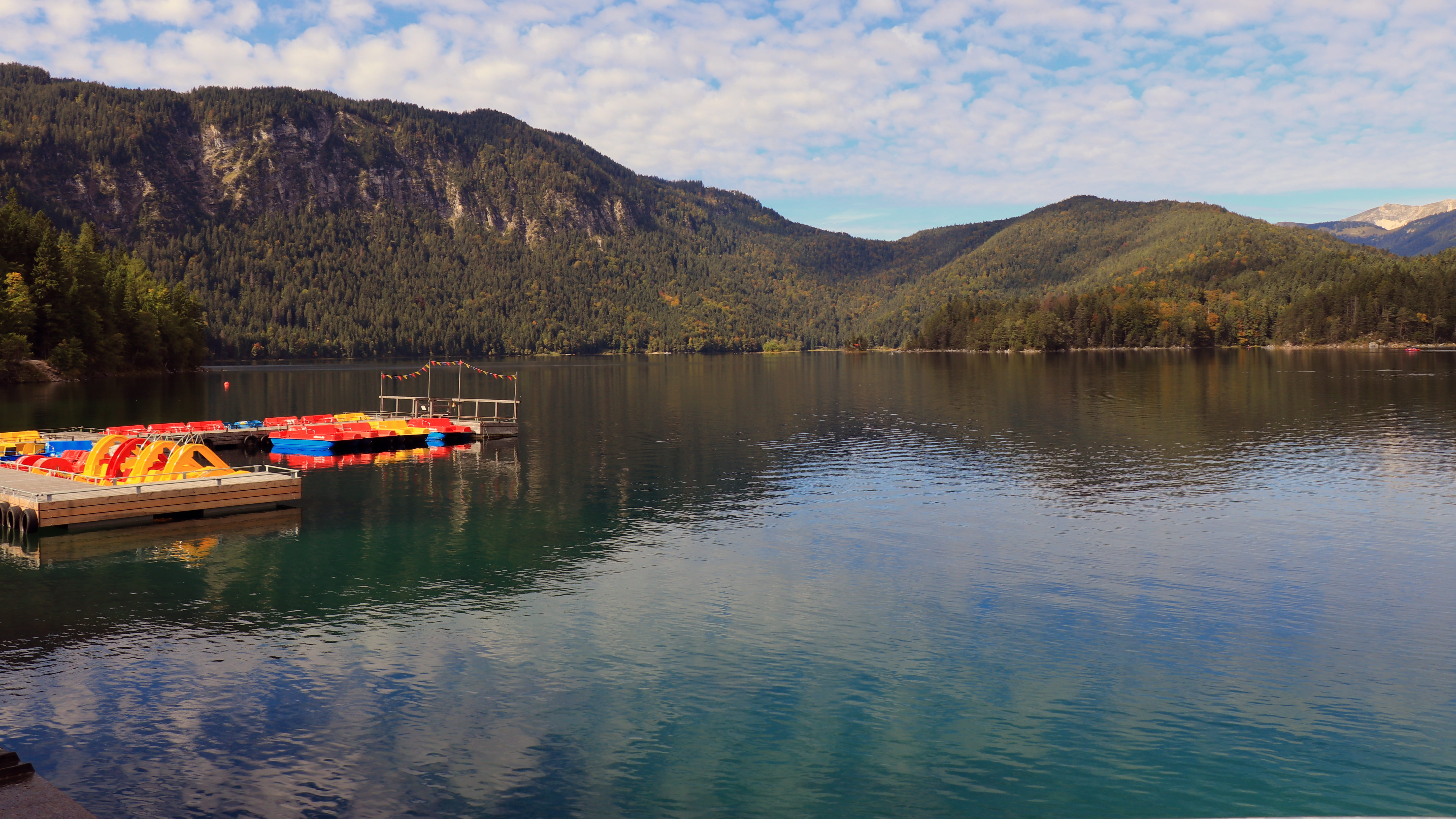 sky, beauty in nature, 5K, non-urban scene, autumn mood, tyrols mountains, tranquil scene, rowboat, mountain, no people, outdoors, transportation, mode of transportation, HD Wallpaper