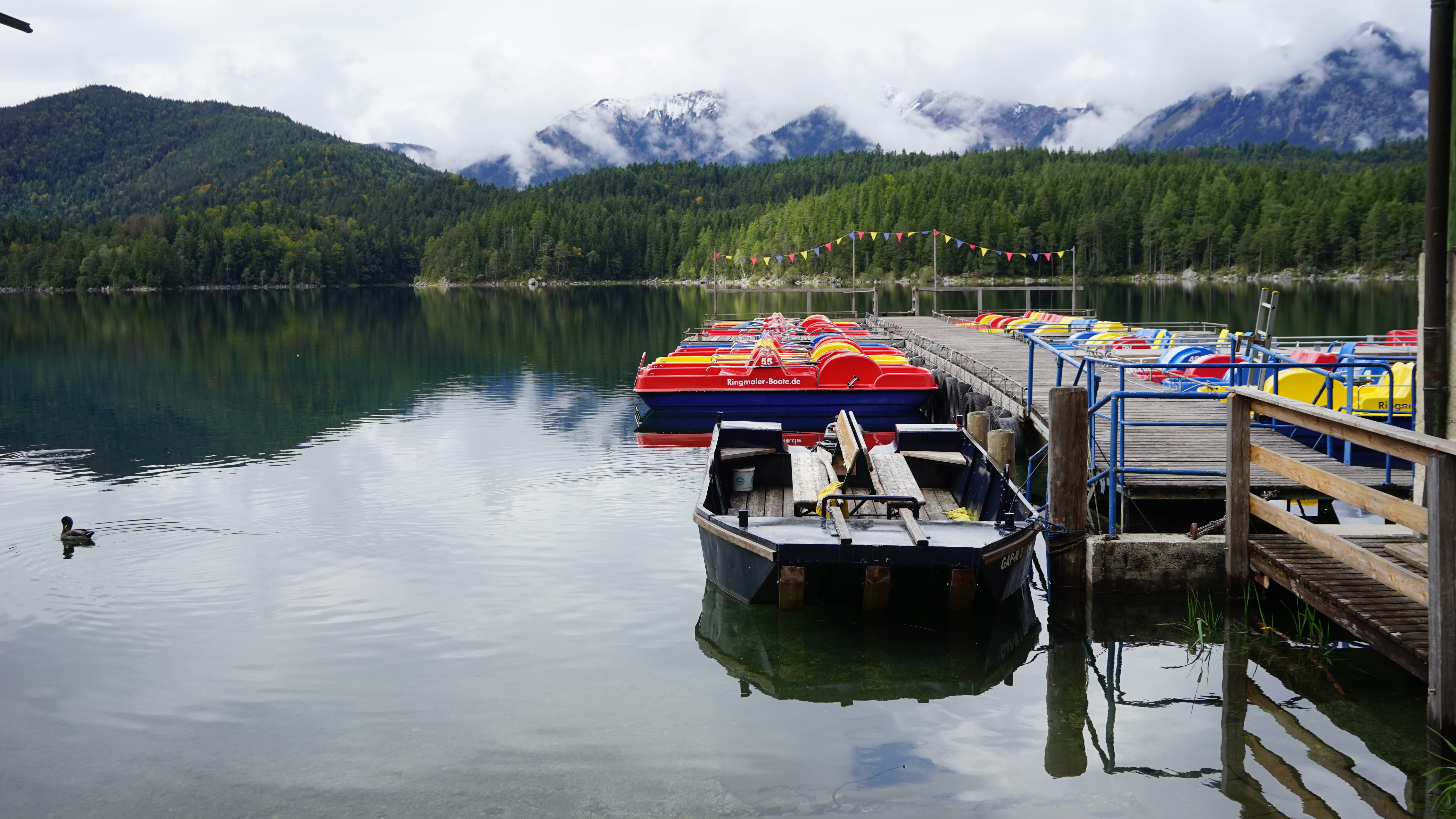 tranquil scene, tranquility, no people, transportation, cloud - sky, day, non-urban scene, water, nautical vessel, garmisch, mountains, reflection, 5K, HD Wallpaper
