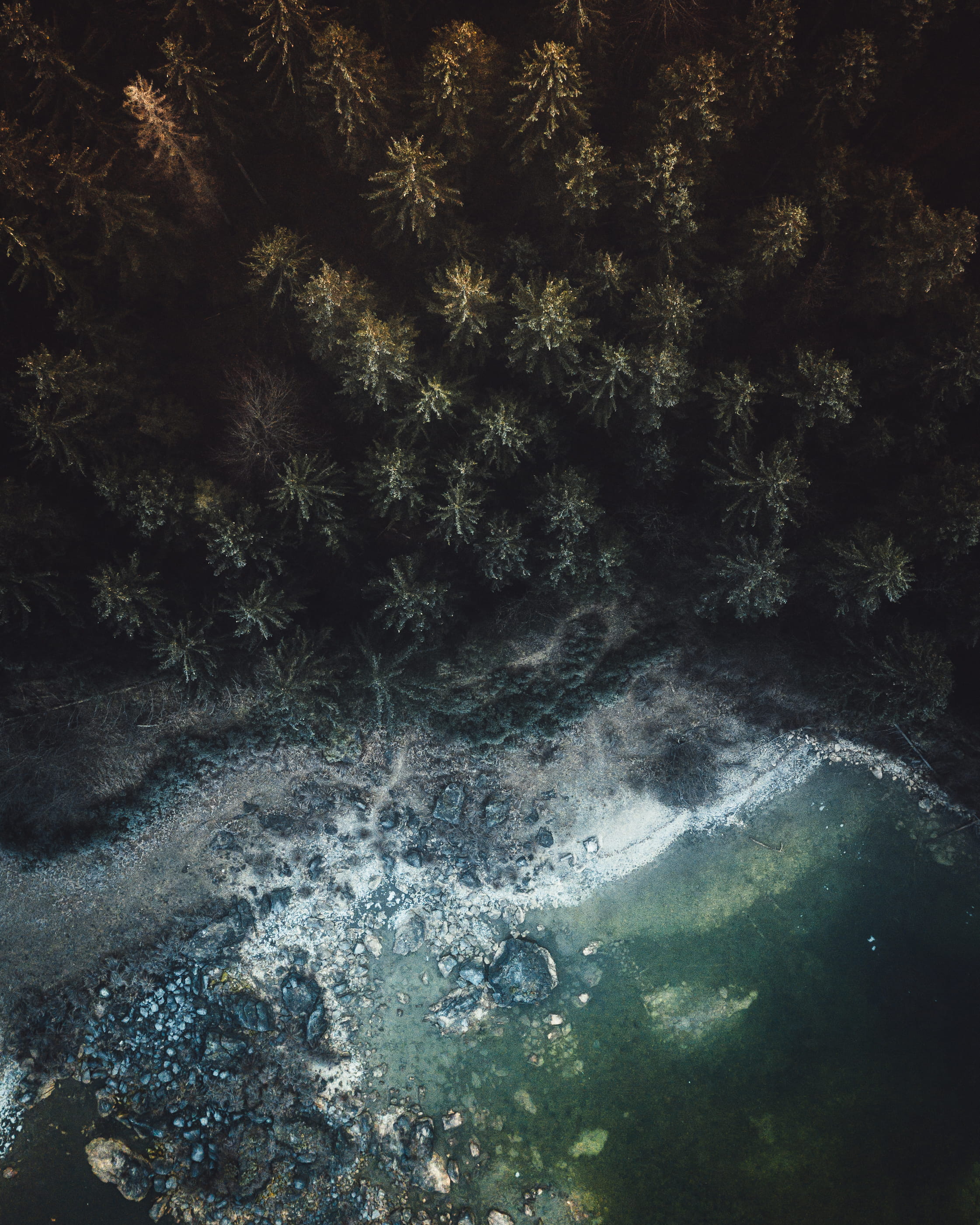 photography, germany, astronomy, landscape, outer space, scenics - nature, view, aerial, winter, day, outdoors, 2K, tree, tranquil scene, pattern, small lake besides lake " eibsee", Phone HD Wallpaper