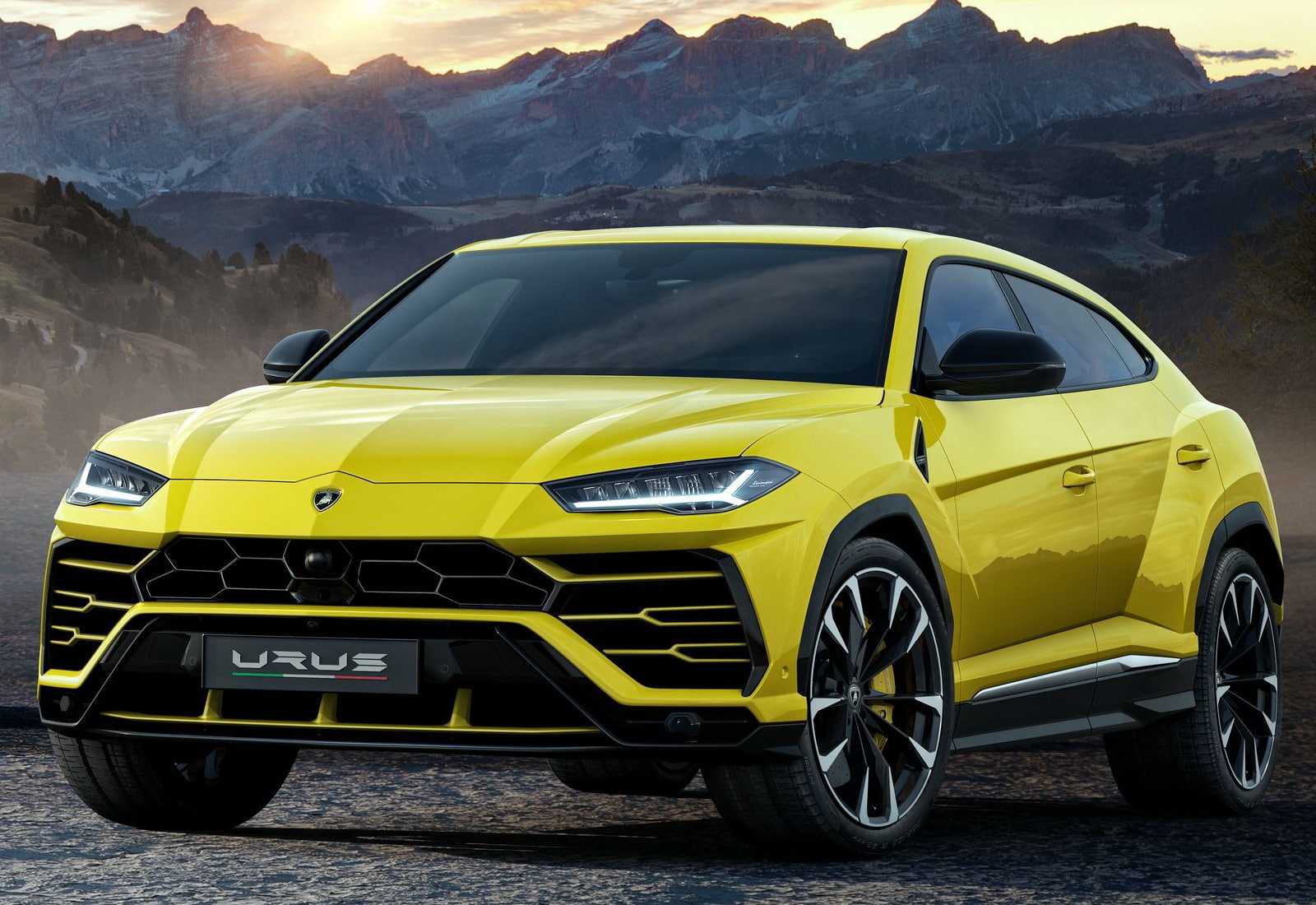 mode of transportation, lamborghini, 720P, stationary, rocky mountains, mountain, rock, urus, nature, no people, mountain peak, day, road, yellow, beauty in nature, HD Wallpaper