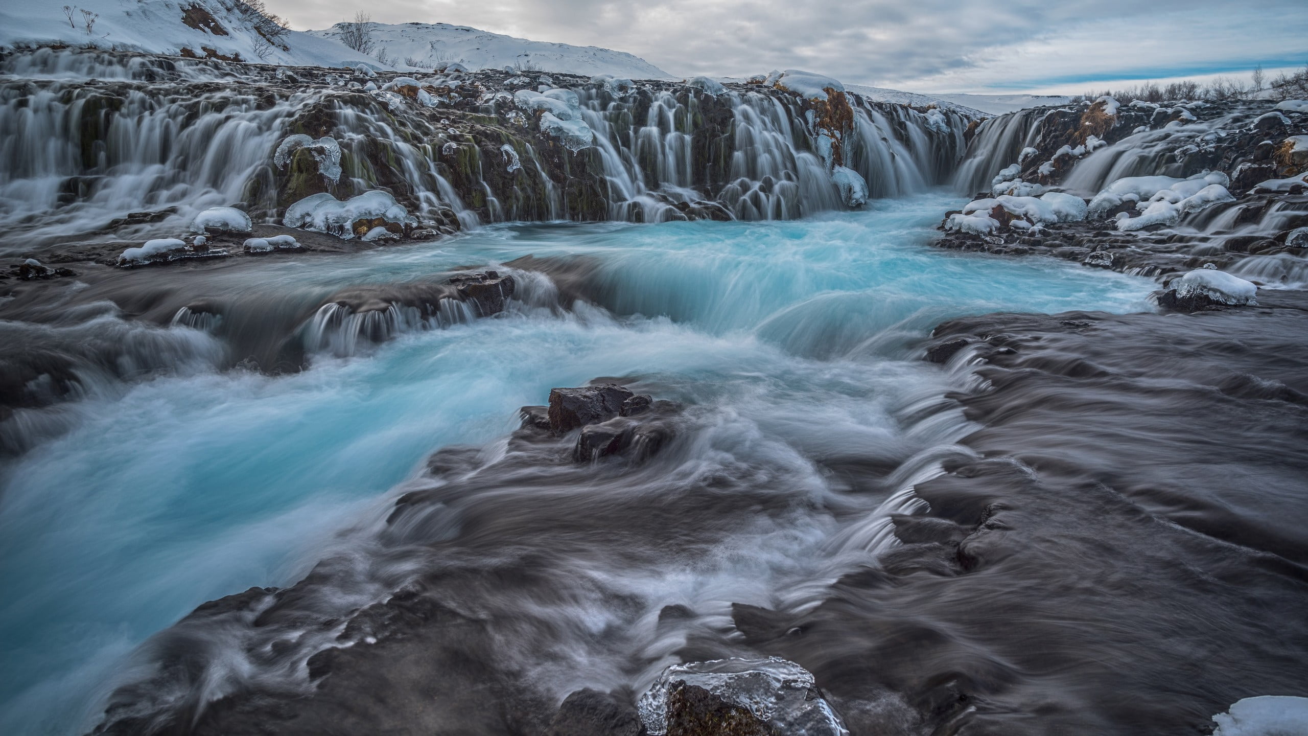 rock - object, power in nature, solid, clouds, plants, cold temperature, waterfall, scenics - nature, nature, ice, flowing, no people, rock, Iceland, landscape, HD Wallpaper