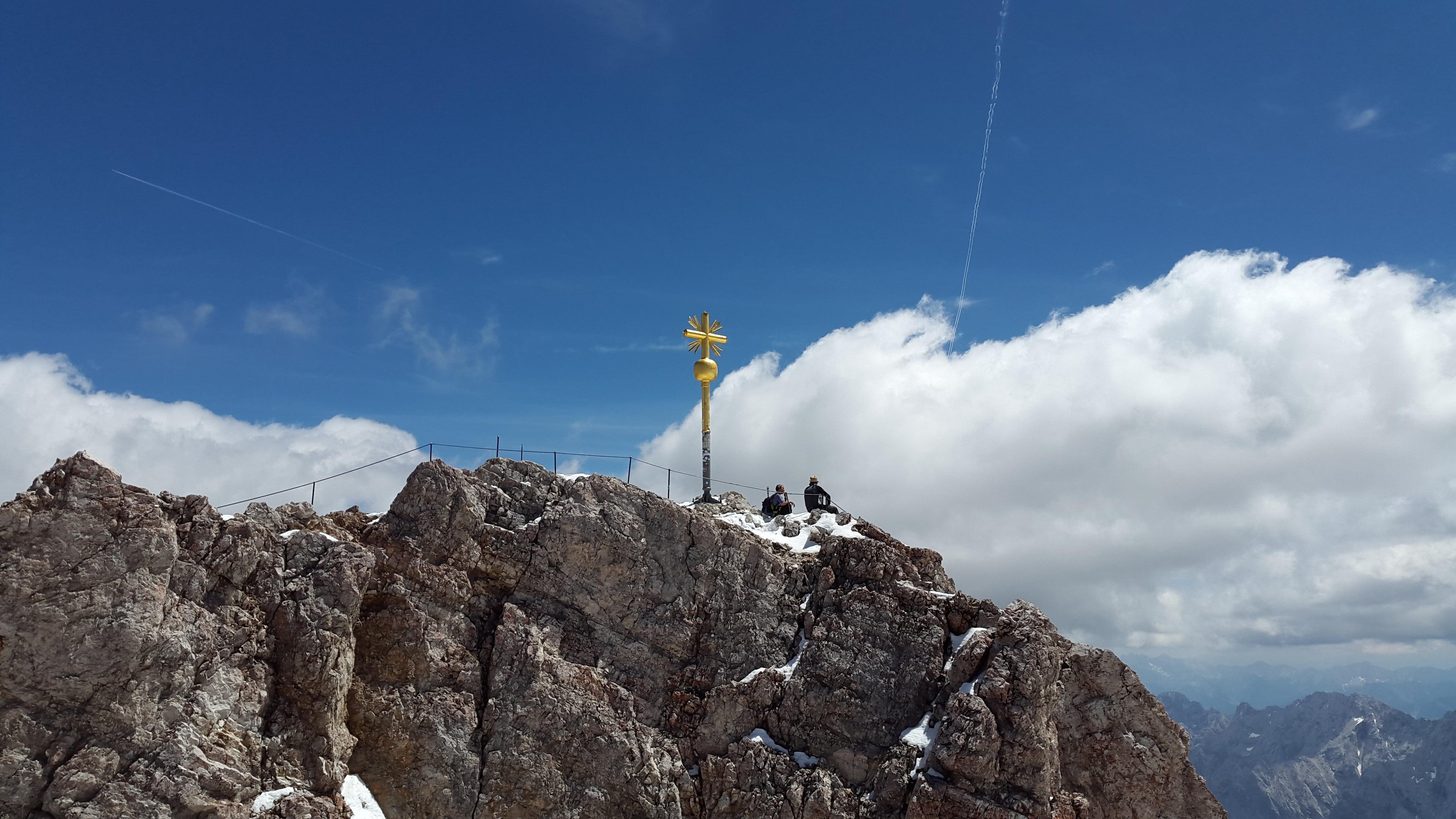 blue, cross, europe, wetterstein massif, rock, rocky, germany, landscape, height, outdoors, summit, summit cross, solid, day, view, rock formation, climbing, HD Wallpaper