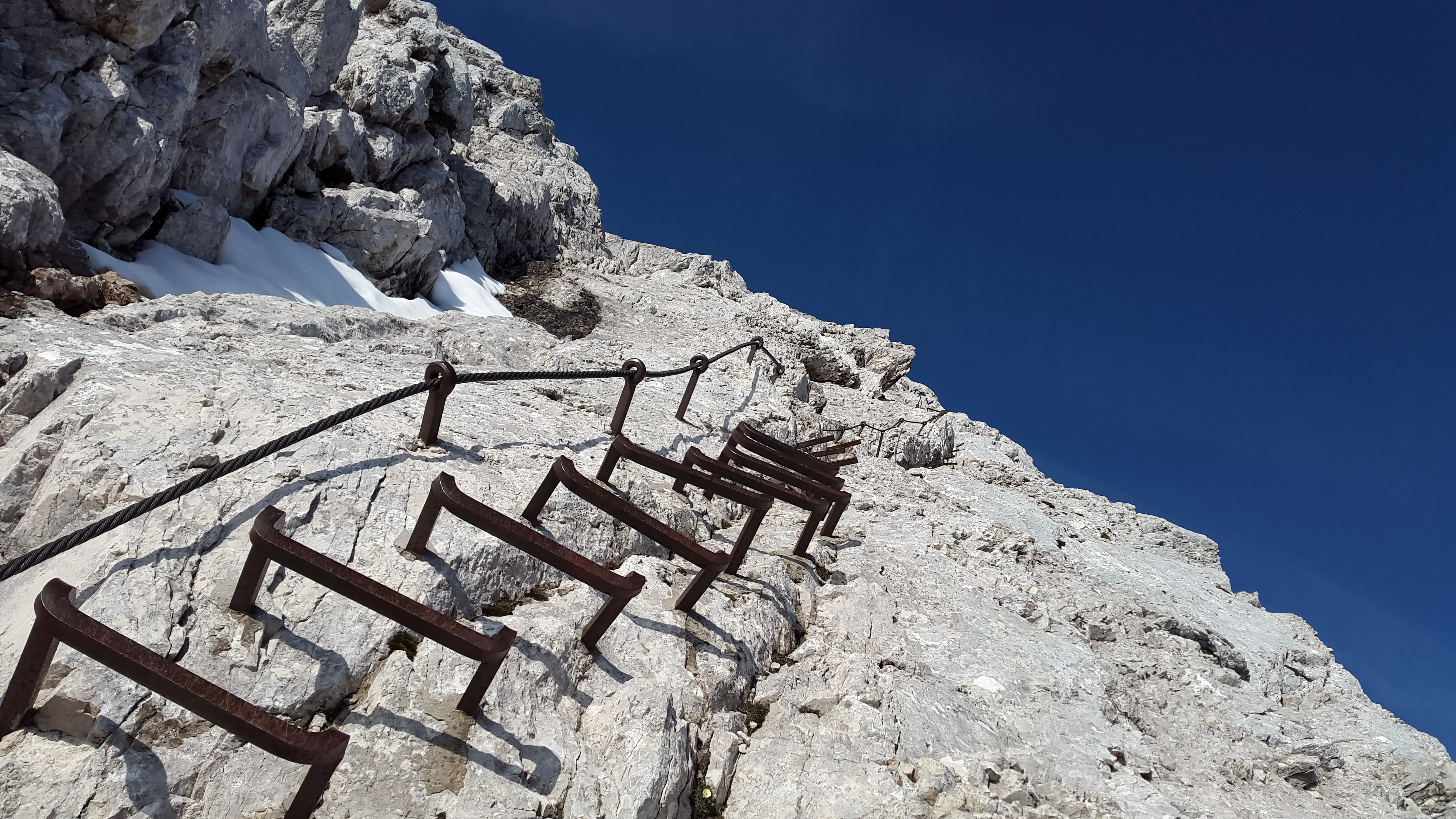 cold temperature, rock formation, Head, kicks, land, solid, outdoors, day, rock - object, mountain, Ladder, snow, rise, ostallgäu, away, north face ferrata, HD Wallpaper