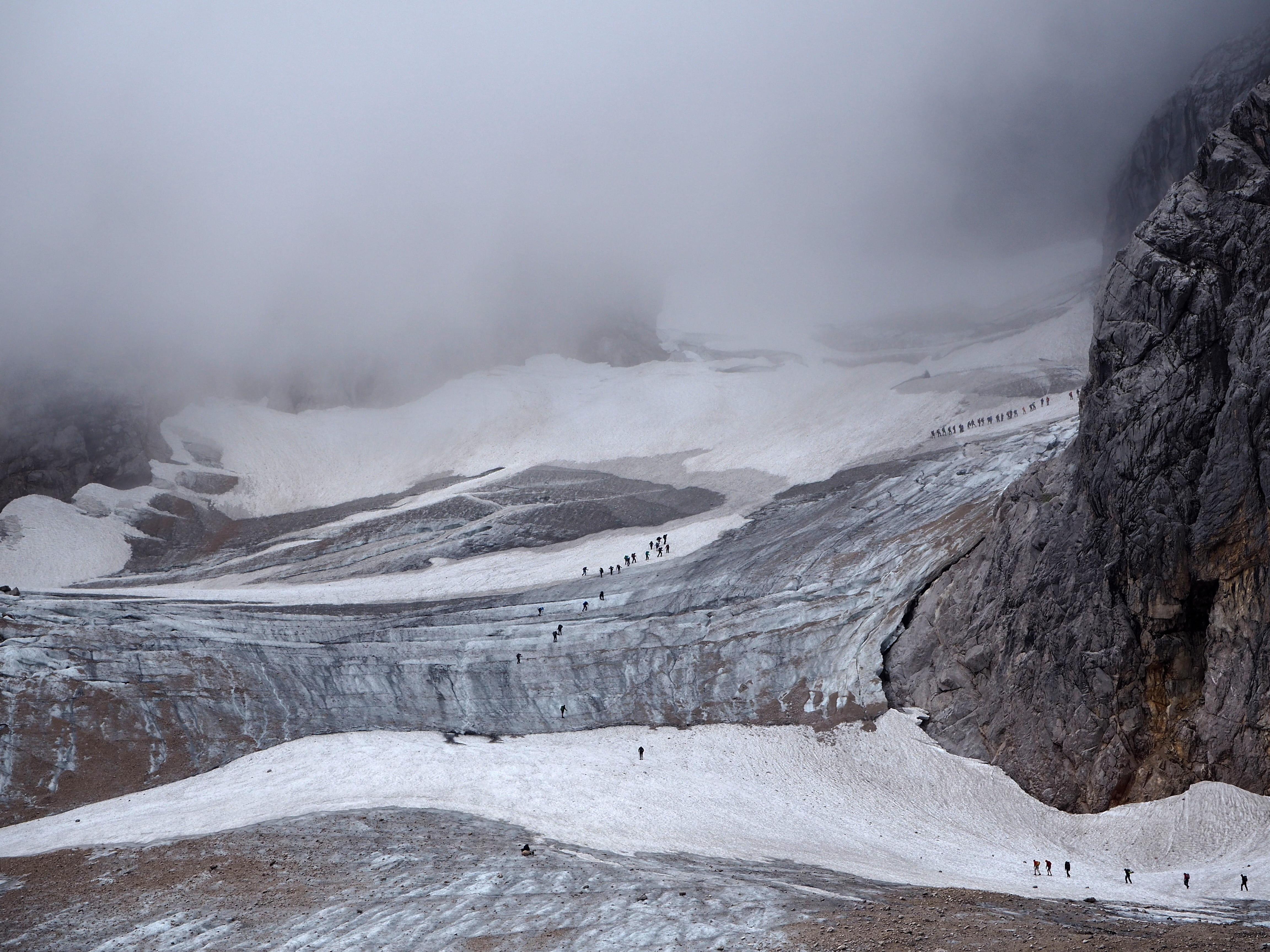 person, non-urban scene, clouds, glacier, people, covered, walking, outdoors, no people, sea, slope, travel, distance, solid, climbing, scenics - nature, HD Wallpaper