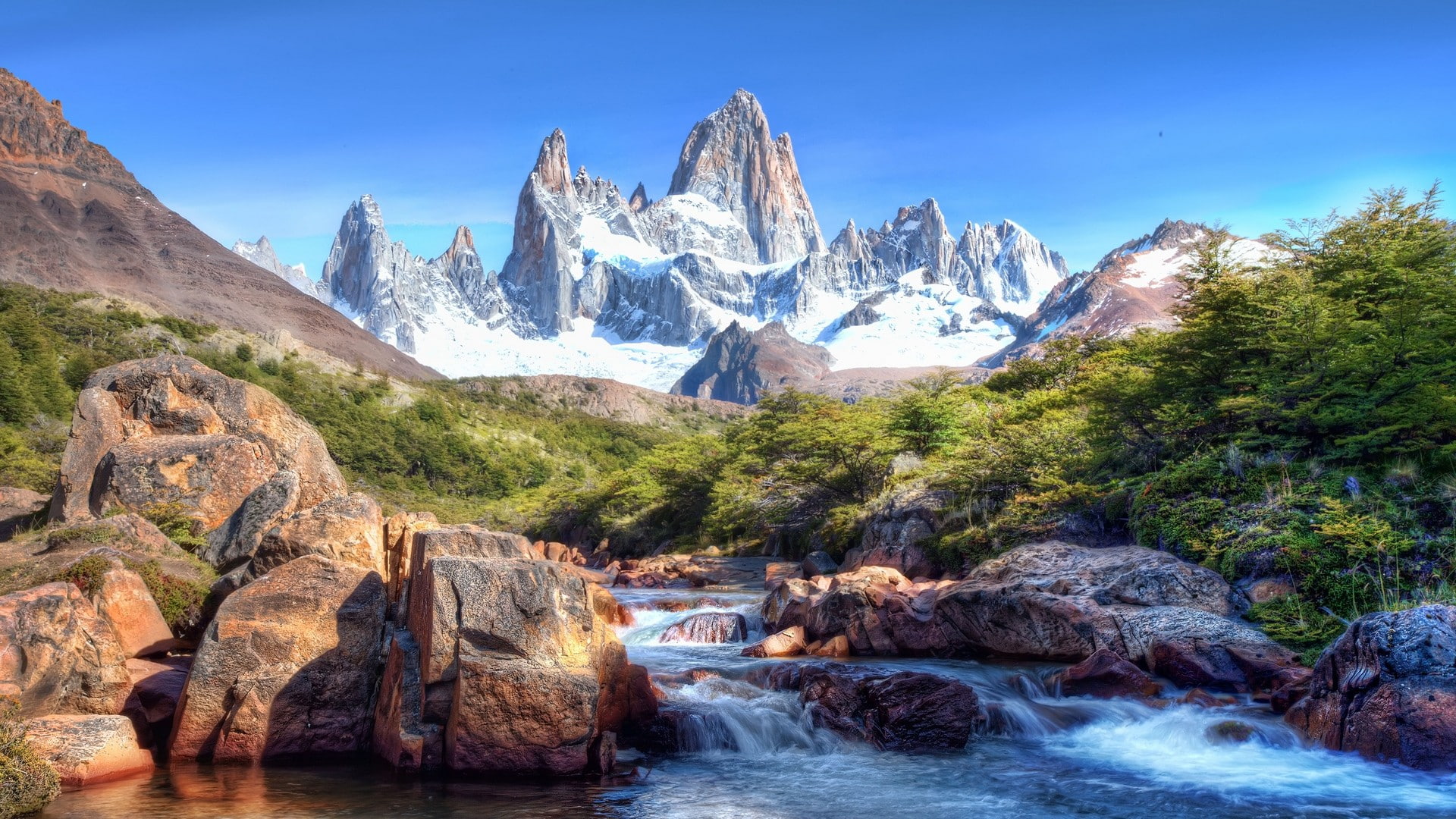 Chile, river, Argentina, nature, 1080P, HDR, landscape, Fitz Roy, HD Wallpaper