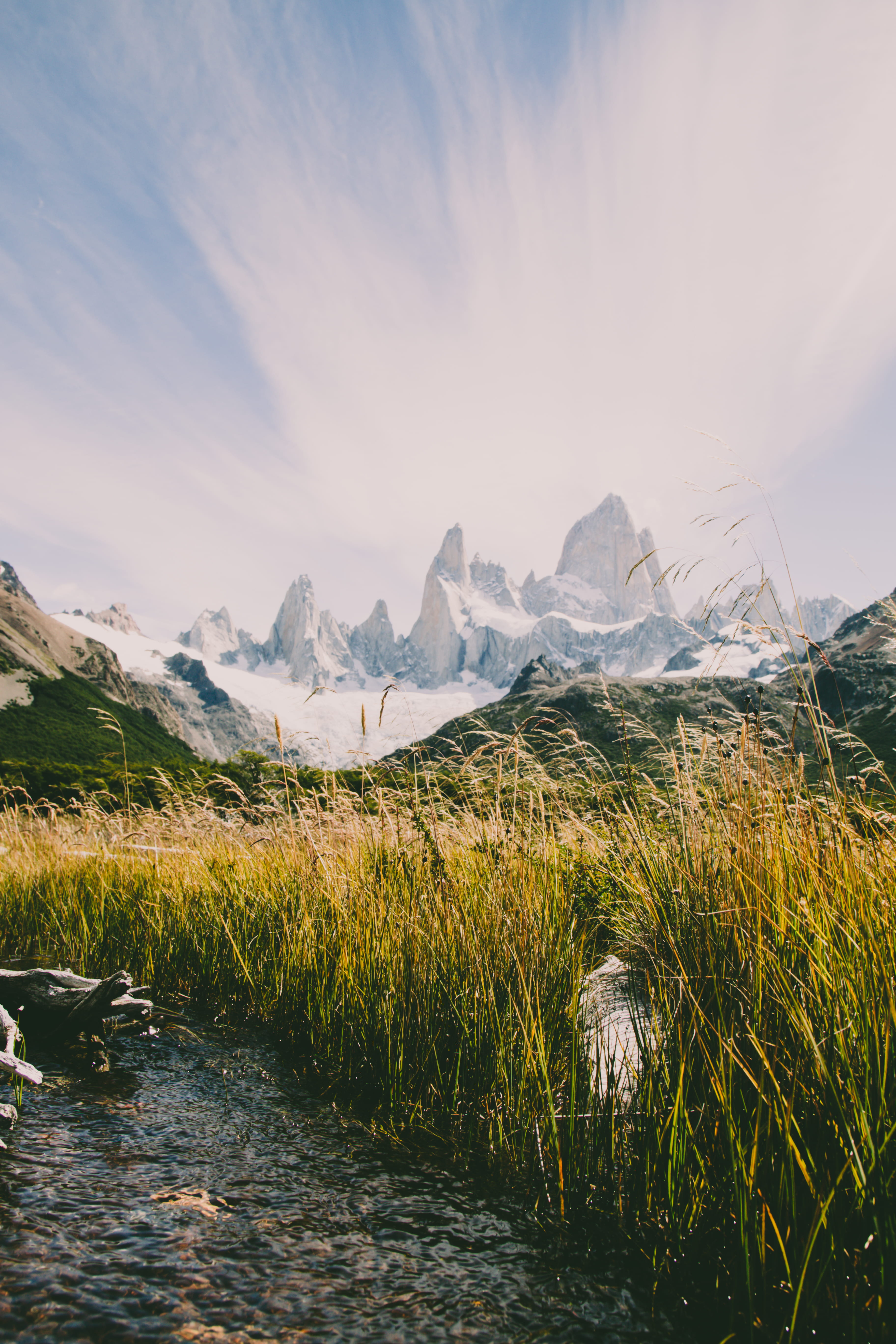 patagonium, walking, mountainrange, beauty in nature, snow, day, daytime, sky, scenics - nature, growth, wild, environment, river, tranquility, non-urban scene, Phone HD Wallpaper
