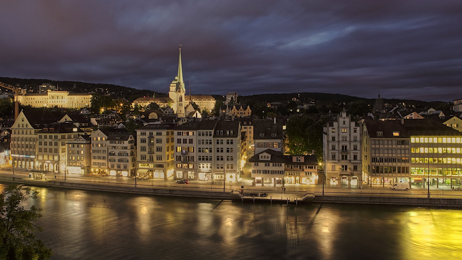 harbor, city, water, zurich, travel, tower, travel Destinations, architecture, white, cathedral, cityscape, cultures, government, night, scandinavia, built Structure, HD Wallpaper