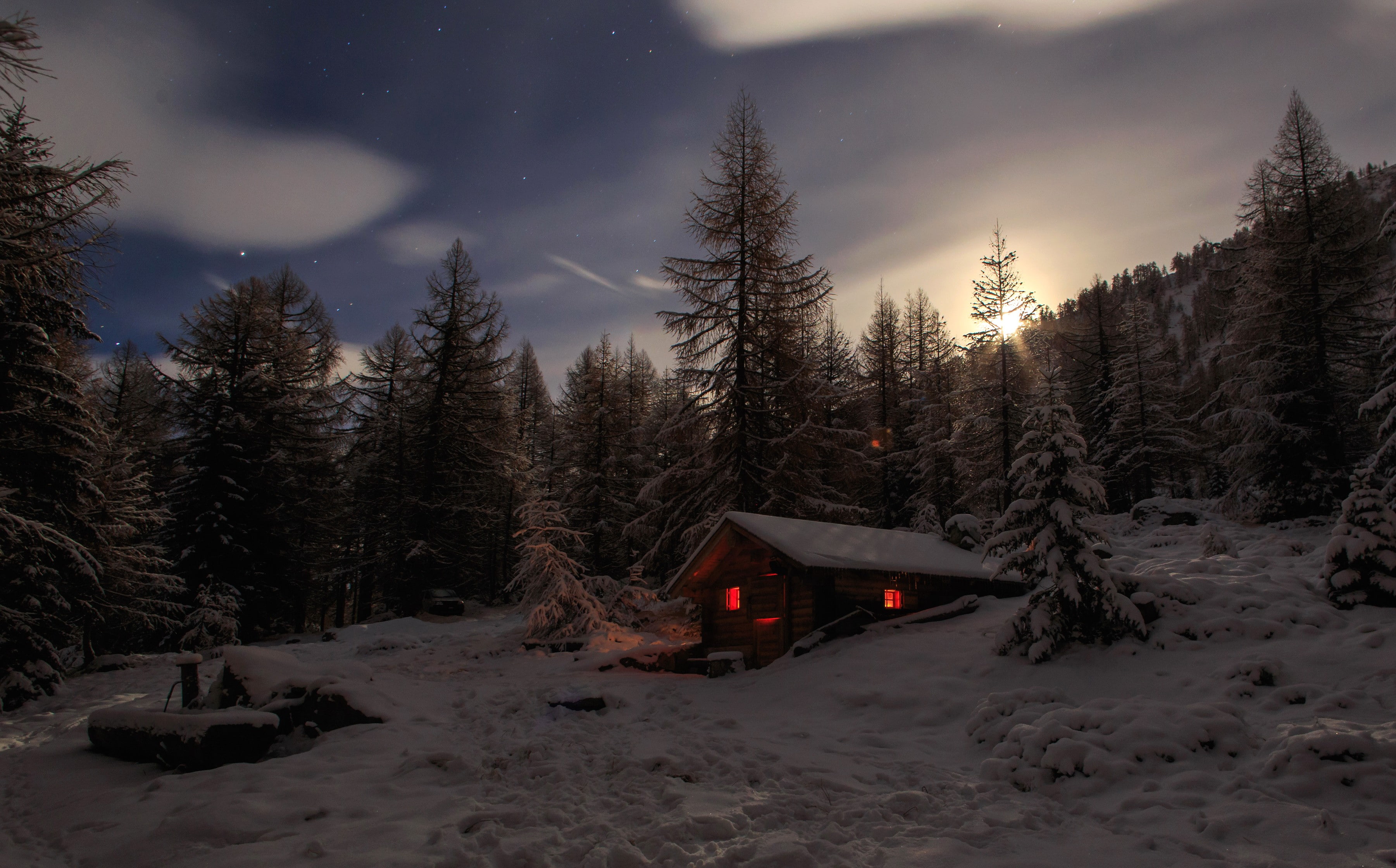 snowcapped mountain, beauty in nature, tranquil scene, snow, covering, winter, plant, tranquility, architecture, cold temperature, tree, outdoors, sky, HD Wallpaper