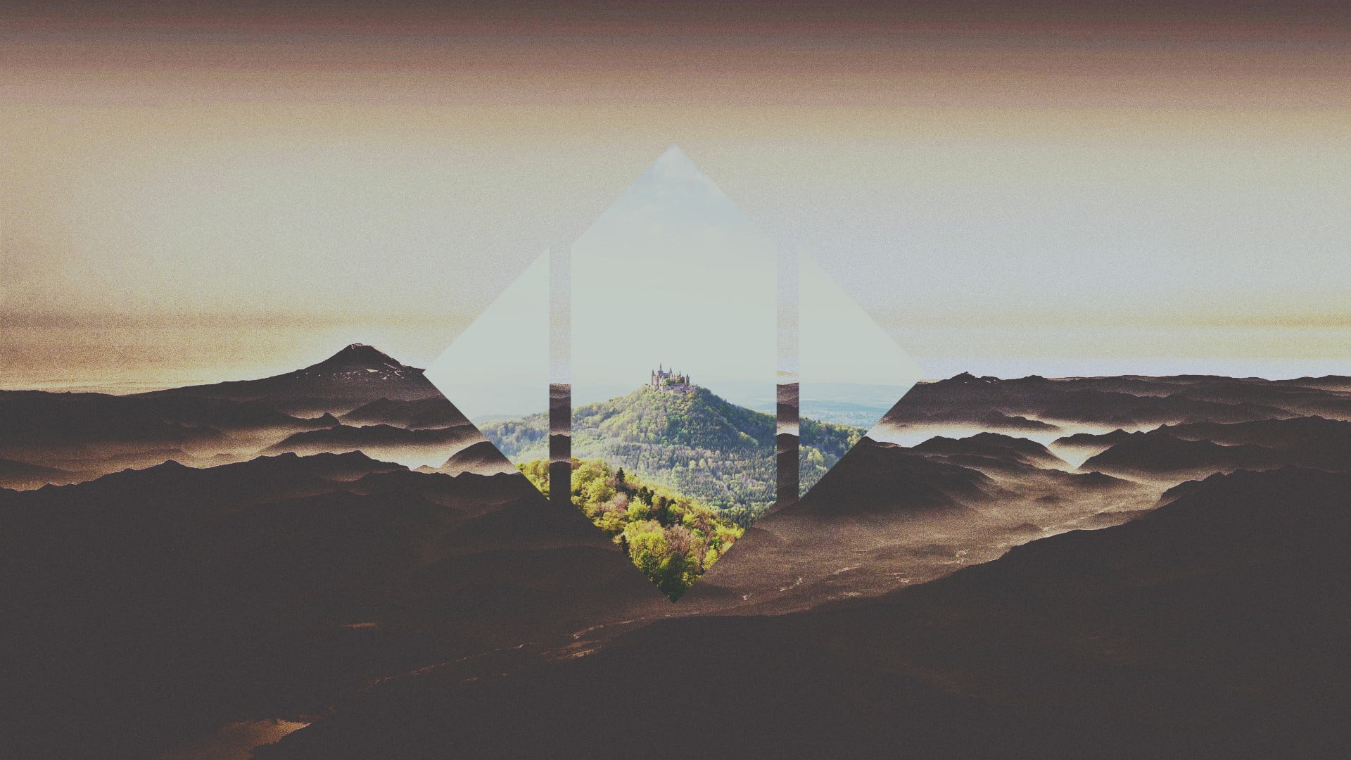 bed, travel destinations, 1080P, polyscape, mountain, building exterior, city, scenics - nature, black, beauty in nature, rock, digital composite, abstract, HD Wallpaper
