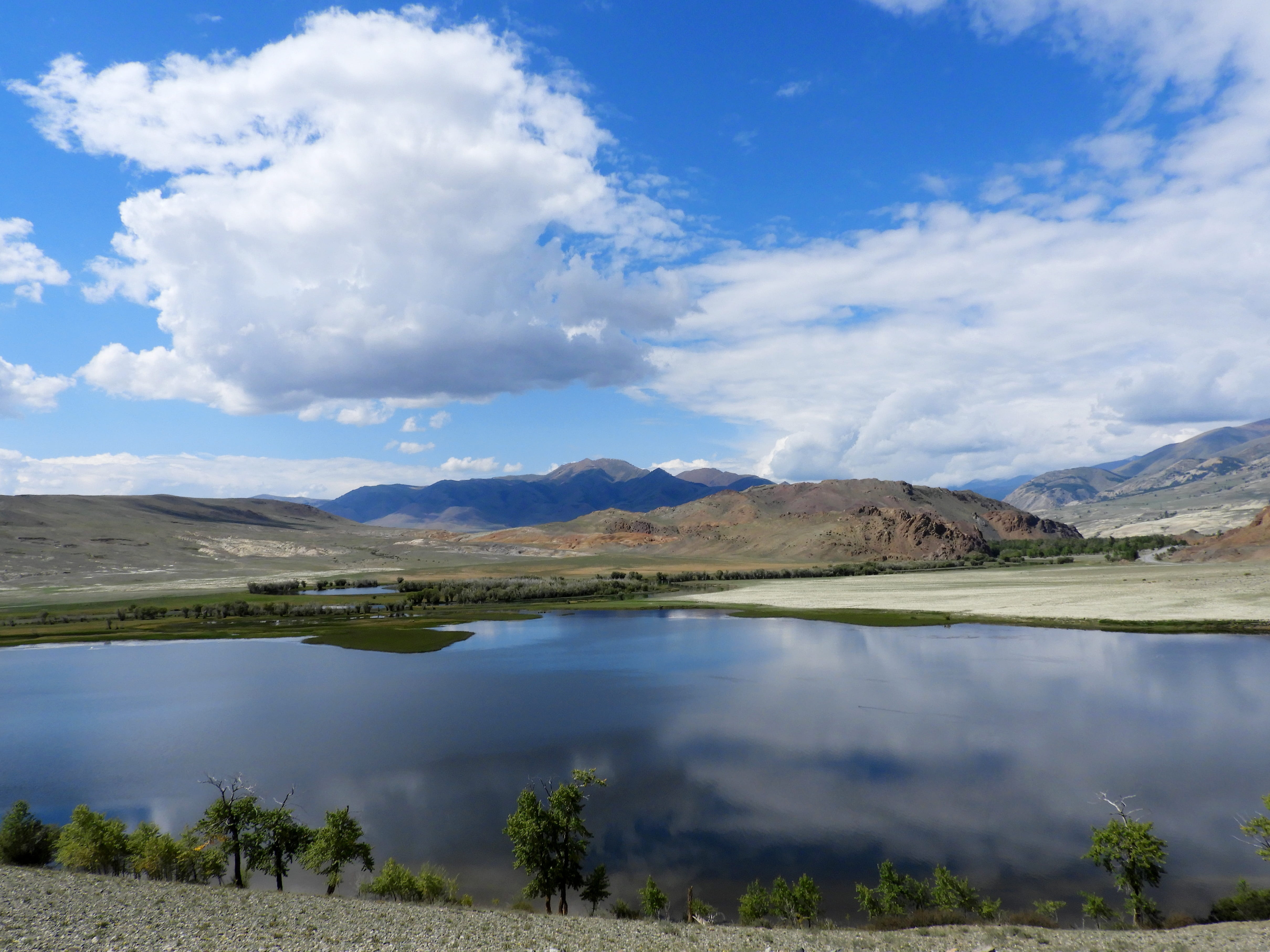 outdoors, tranquil scene, travel, landscape, nature, water, remote, beauty in nature, environment, altai, non-urban scene, clouds, mountain range, cloud - sky, HD Wallpaper