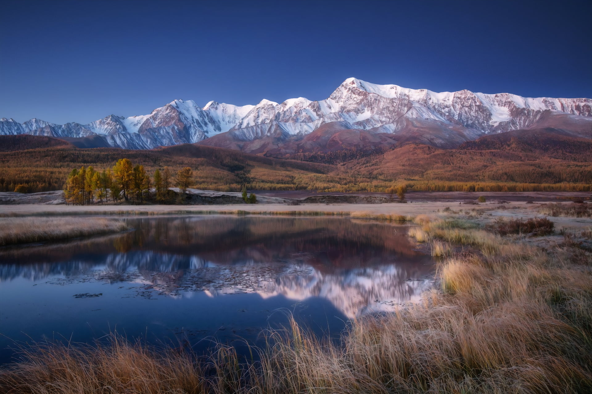 fall, 1080P, Altai Mountains, Lake Dzhangyskol, HD Wallpaper
